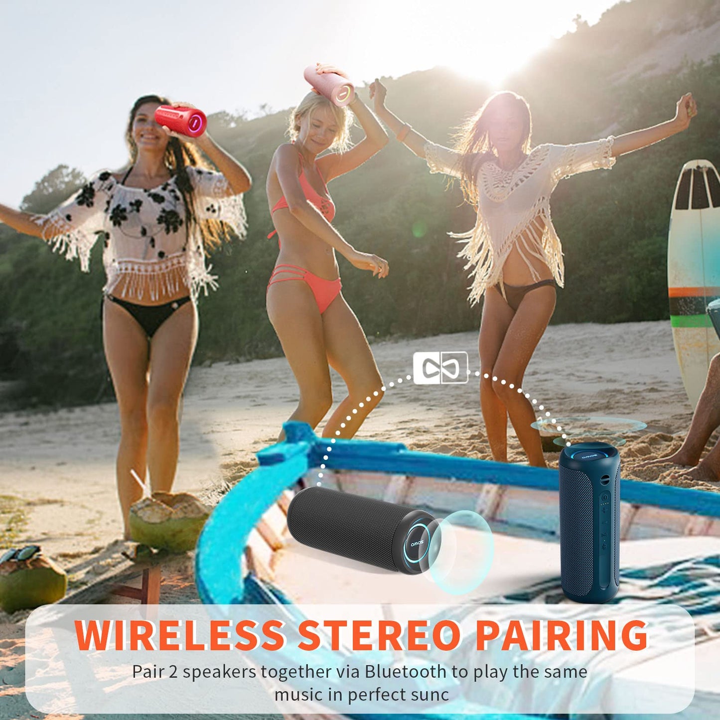 Wireless Portable Speaker IPX7 Waterproof 25W Stereo Sound