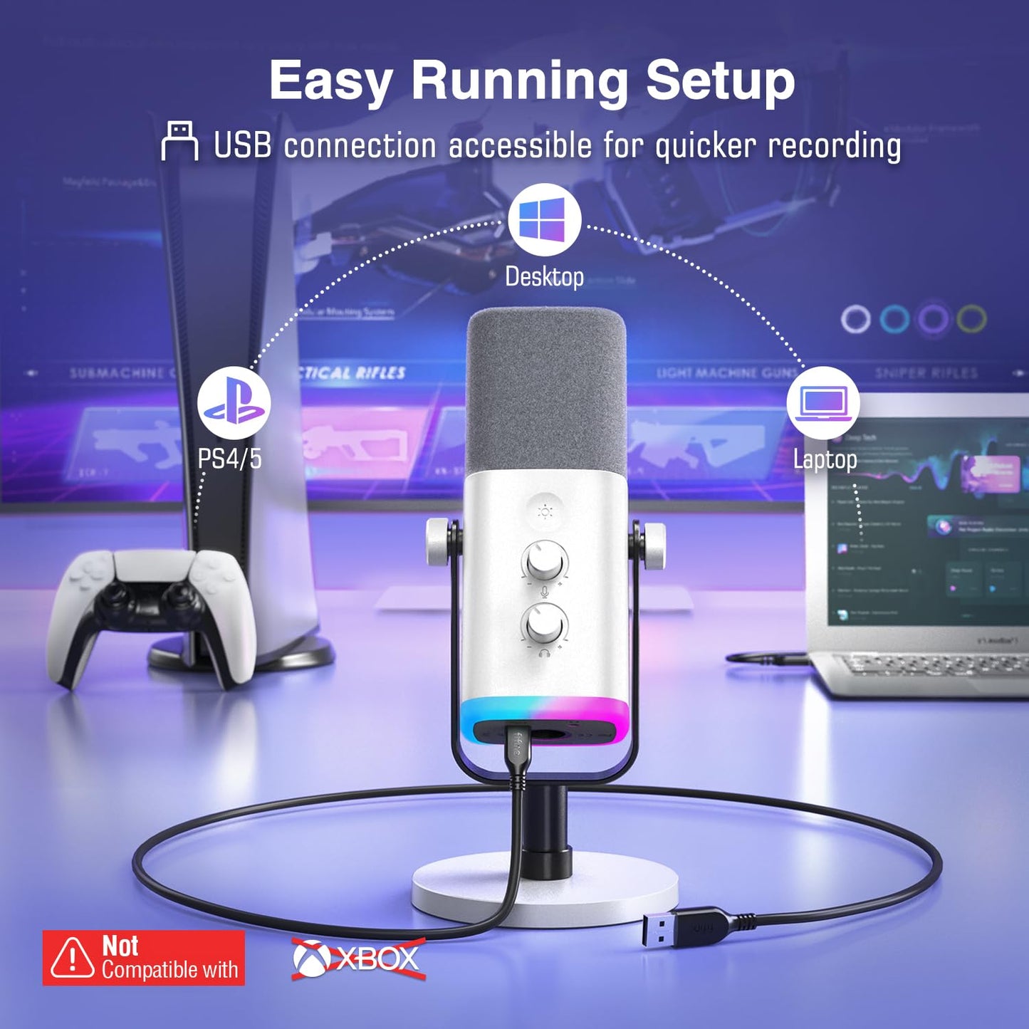 FIFINE USB XLR Dynamic Microphone AM8 Mute Button RGB Light