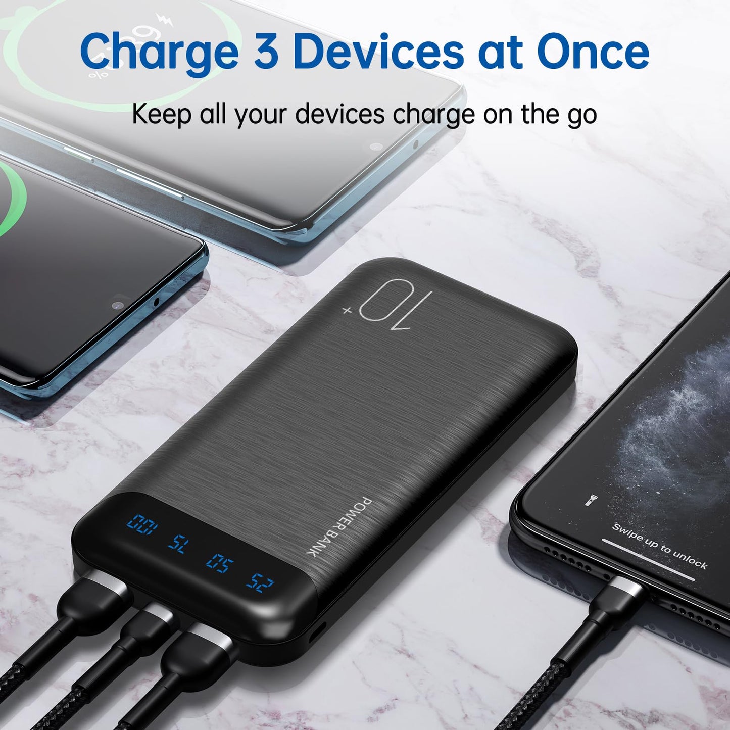 Power Bank 10000mAh Portable Charger Slim Battery Pack USB C