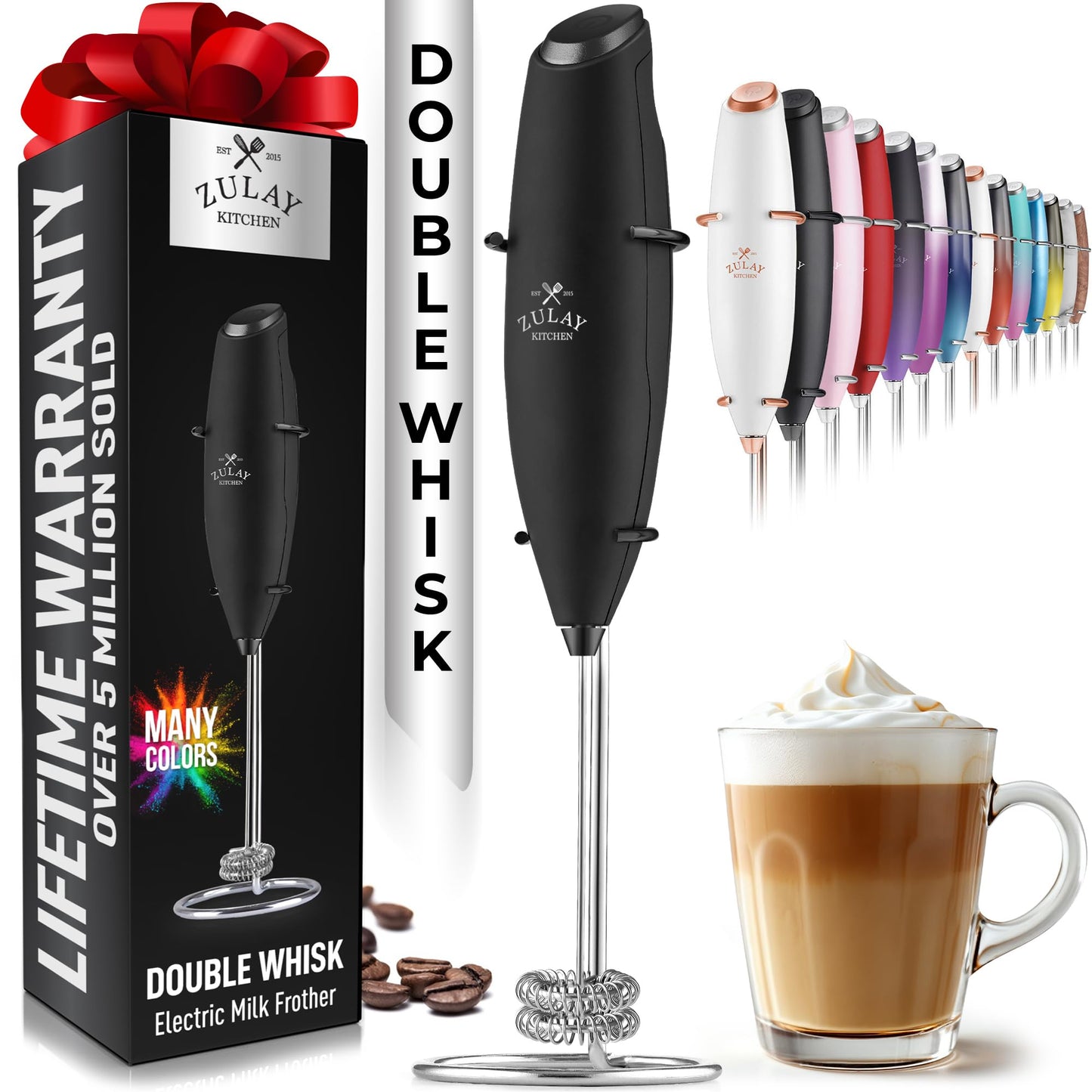 Zulay Milk Frother Wand Handheld Electric Whisk For Coffee