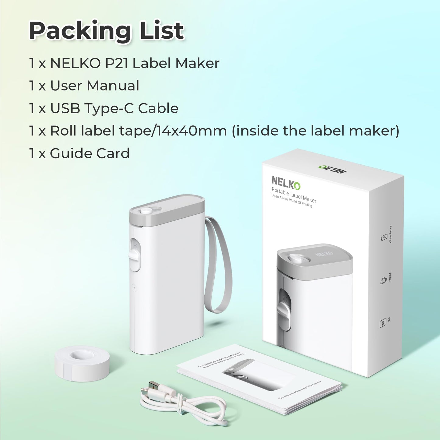 Nelko P21 Bluetooth Label Maker With Tape Wireless Printer