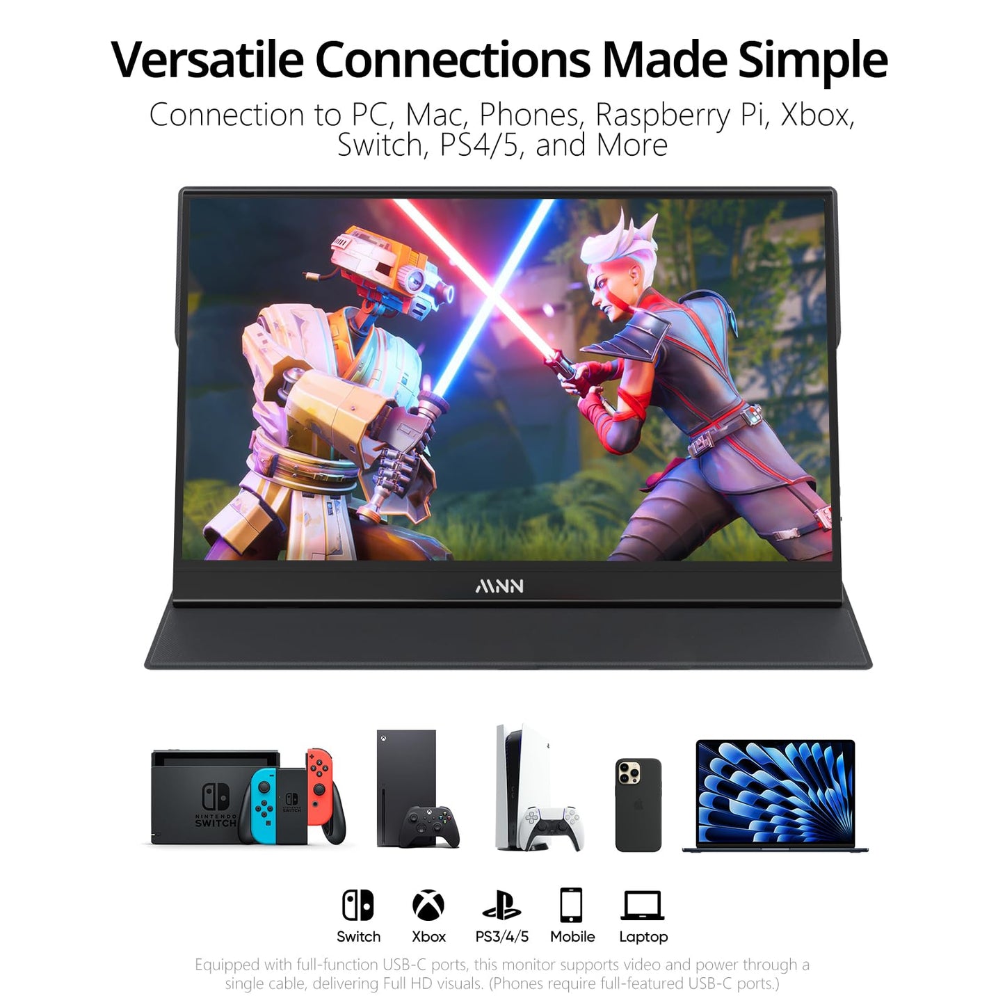 MNN 15.6 Inch Portable Monitor FHD 1080P IPS USB C HDMI