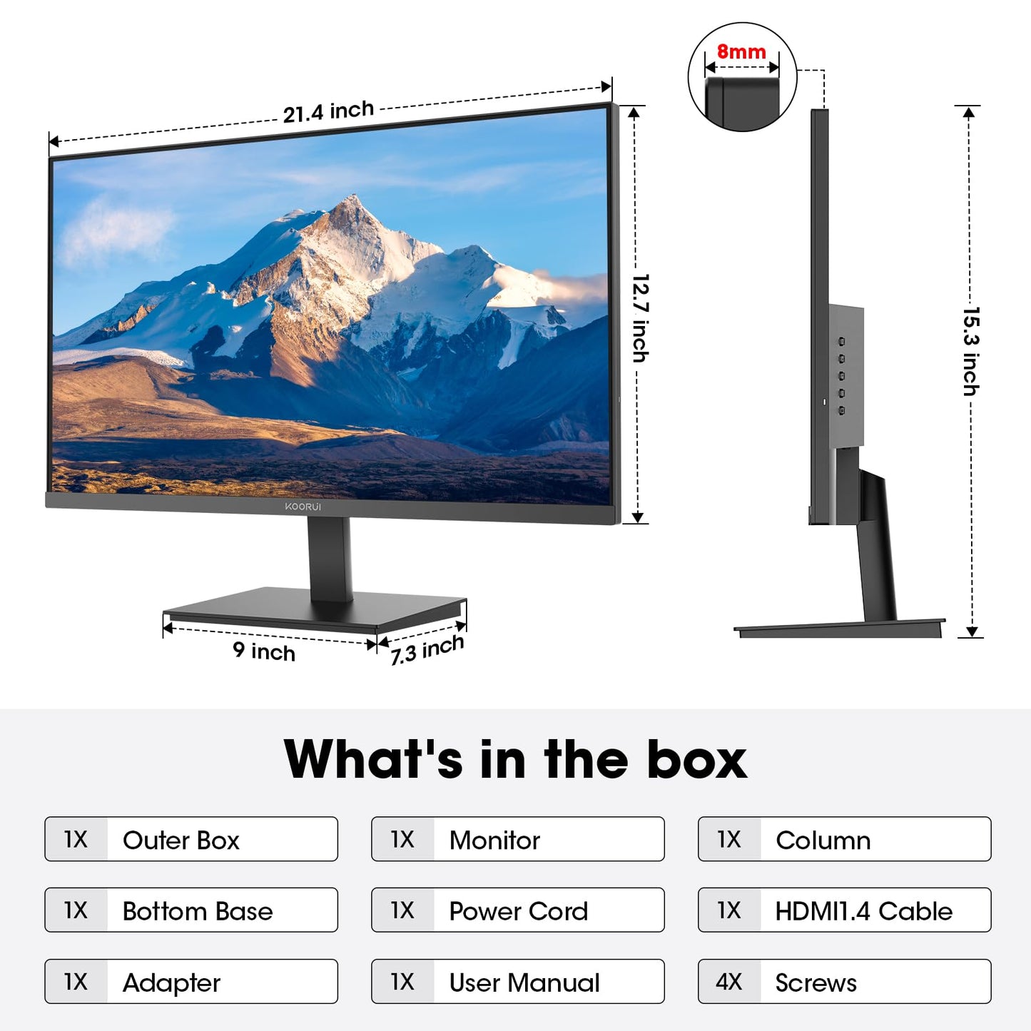 KOORUI 27 Inch IPS Monitor 1080p 100Hz HDMI VGA VESA Tilt