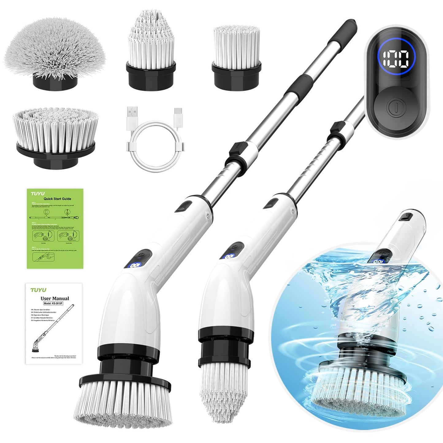 TUYU Electric Spin Scrubber Cordless IPX7 Waterproof