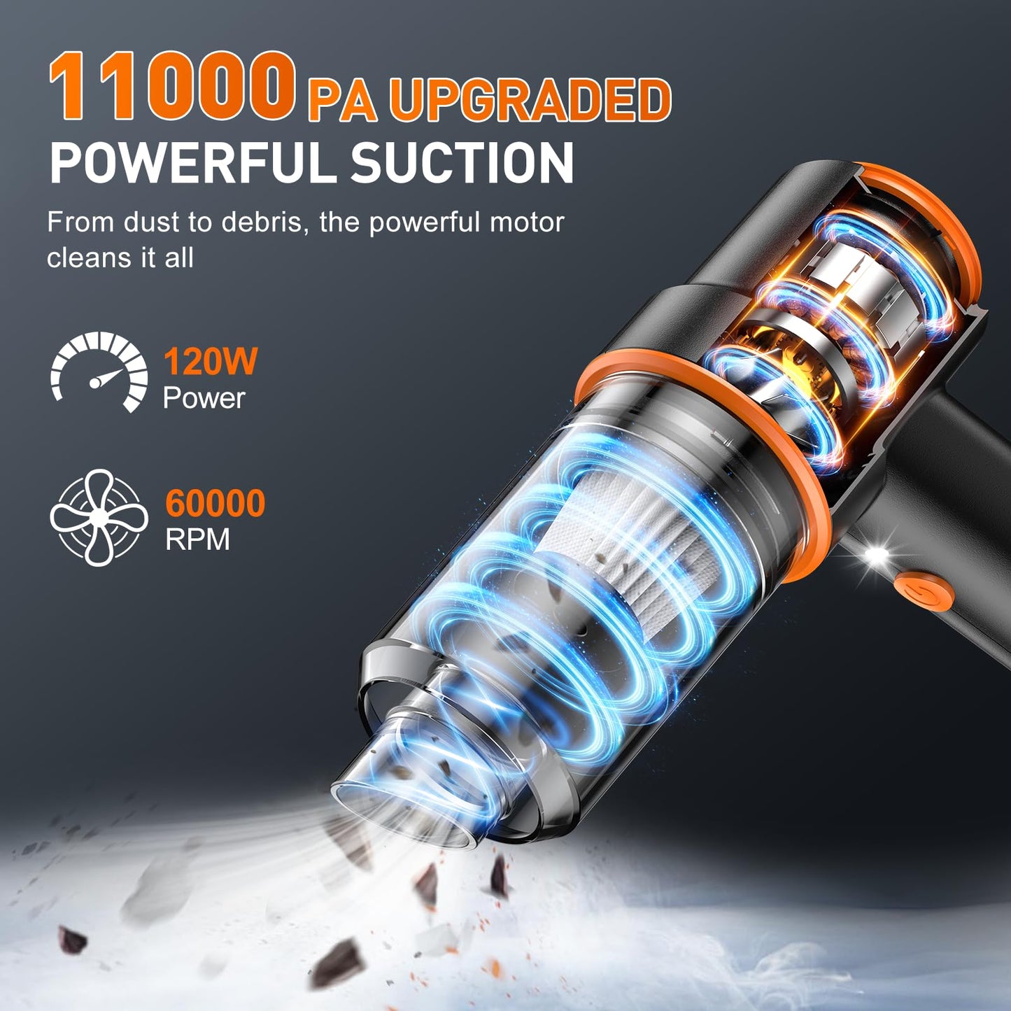KMM Handheld Car Vacuum Cleaner 9000Pa 120W LED Light
