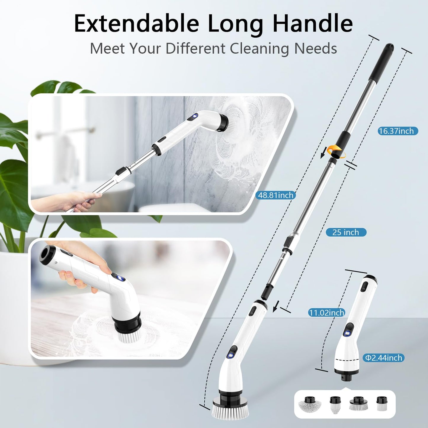 TUYU Electric Spin Scrubber Cordless IPX7 Waterproof