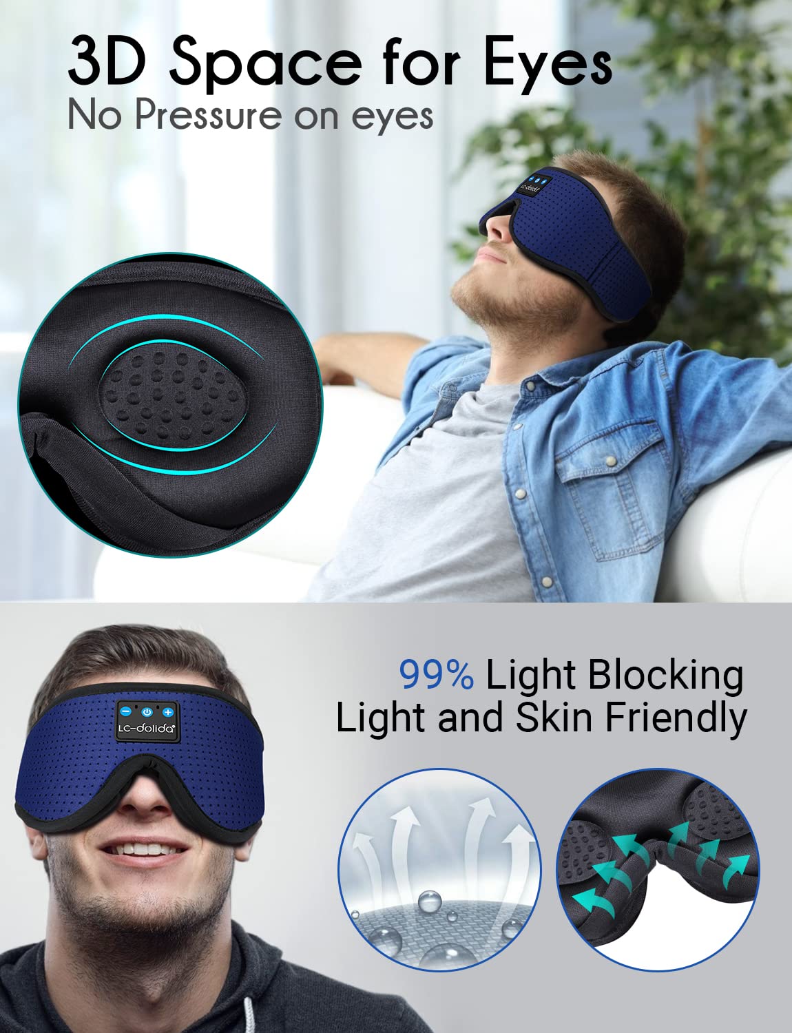 Sleep Headphones Bluetooth Eye Mask for Side Sleepers