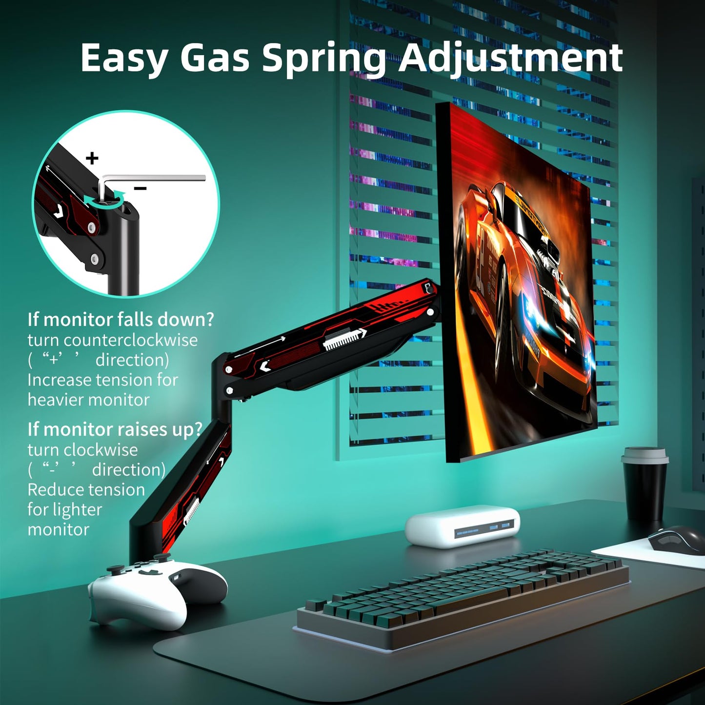 Suptek Gas Spring Monitor Arm Desk Mount Fits 17 to 32 Inch