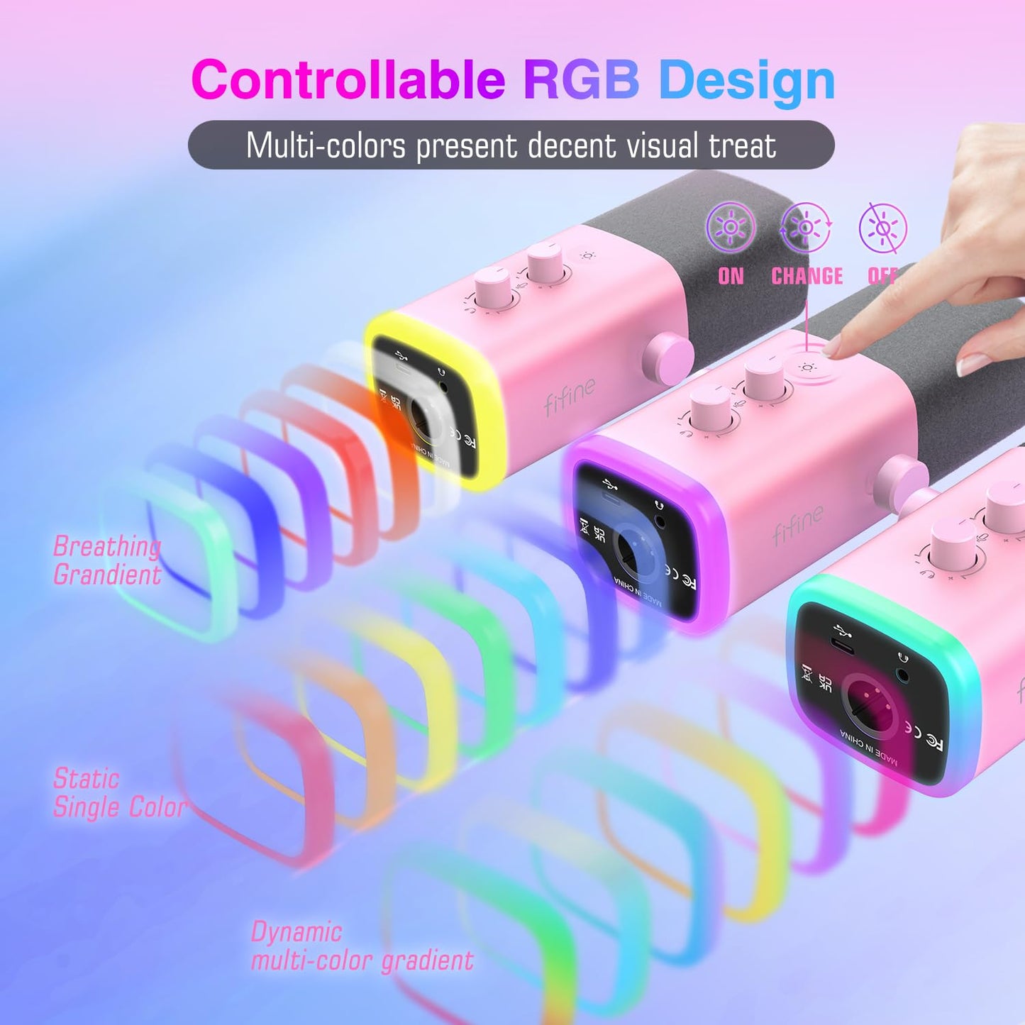 FIFINE USB XLR Dynamic Microphone AM8 Mute Button RGB Light