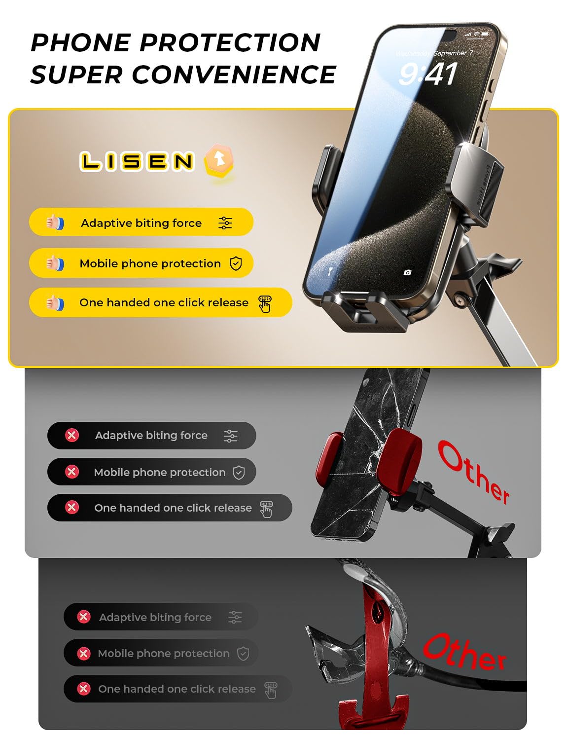 LISEN Gooseneck Phone Holder for Desk Bed 3rd Upgrade