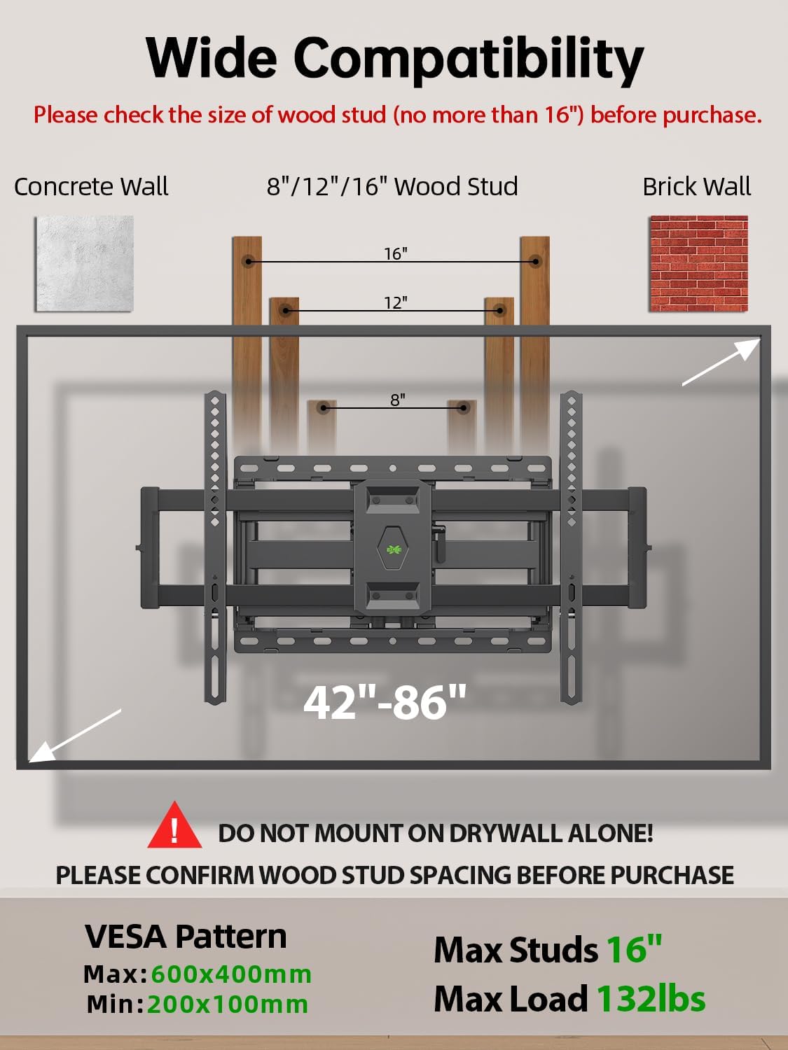 USX Mount Full Motion TV Wall Mount for 42 to 86 Inch TVs