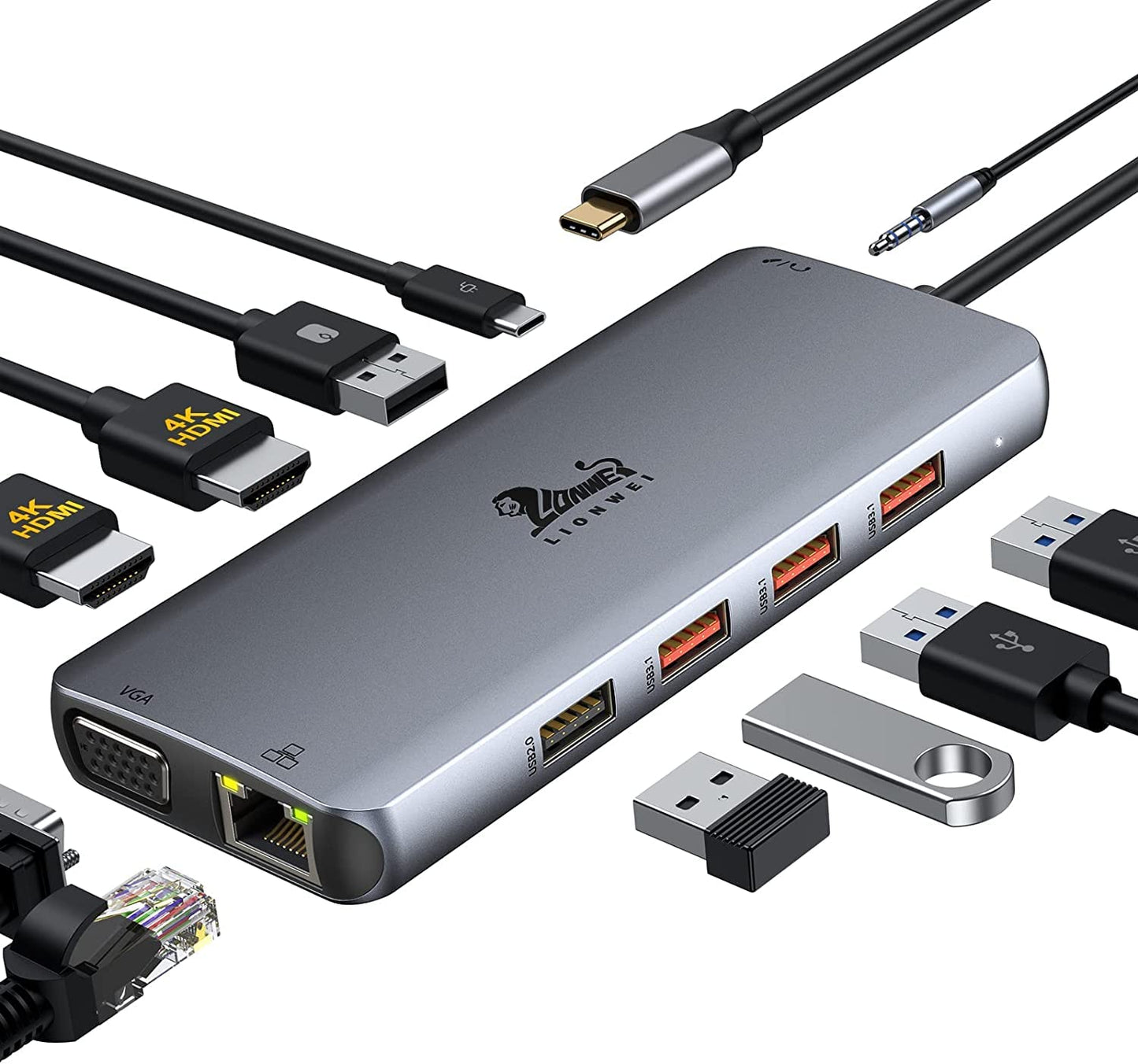 USB C Docking Station Dual Monitor 4K HDMI Hub 6 In 1