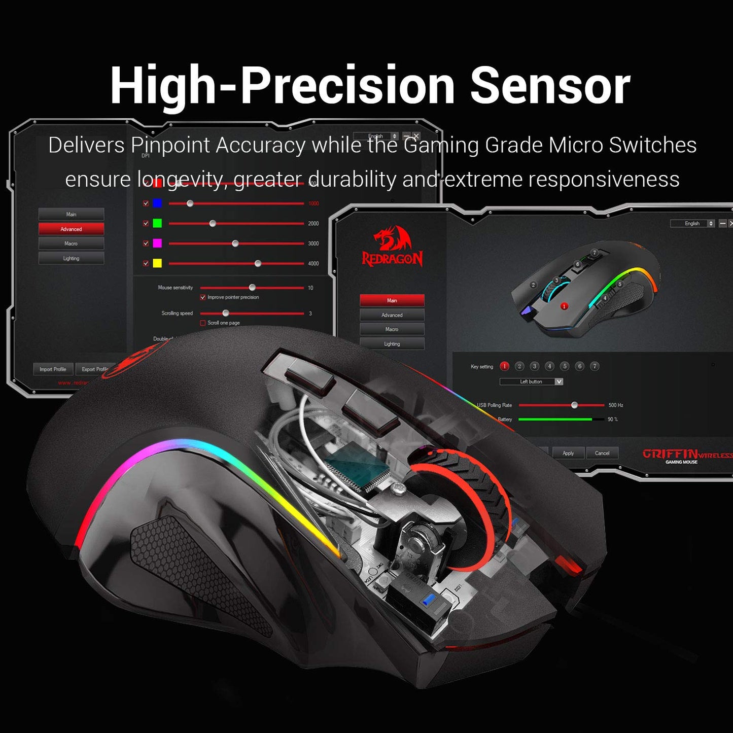 Redragon M602 Ergonomic RGB Gaming Mouse with Adjustable DPI