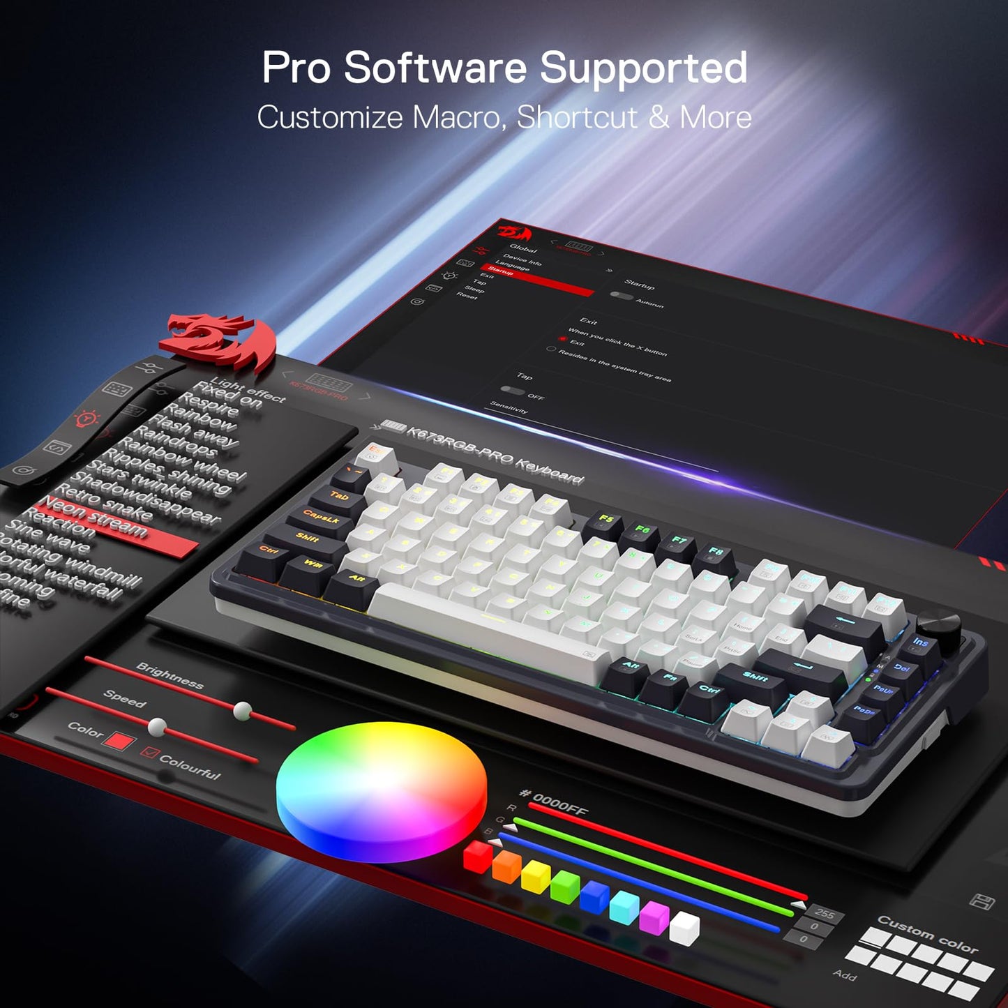 Redragon K673 Pro Wireless RGB Gaming Keyboard with Custom Knob