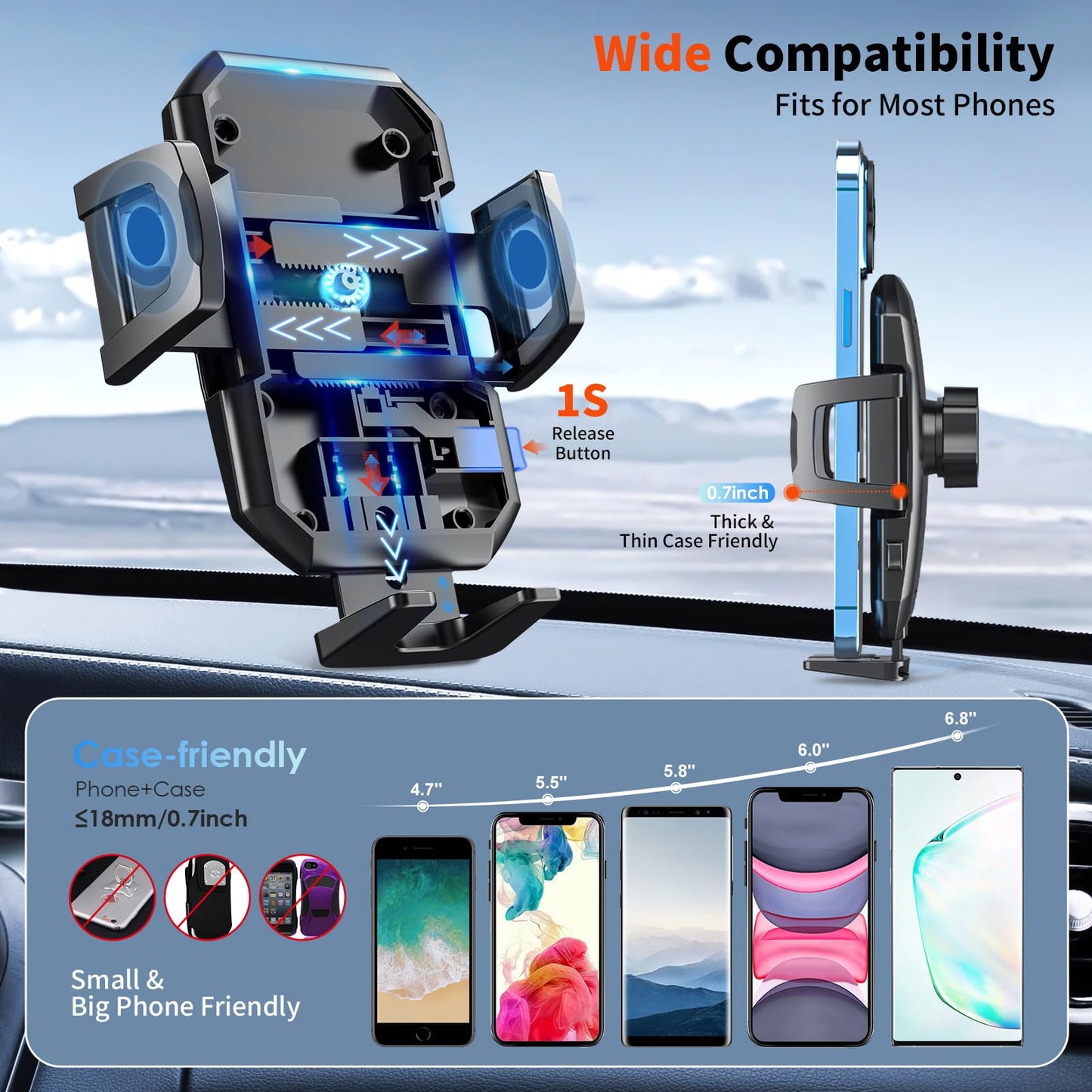 Upgraded 3 In 1 Car Phone Holder Mount Powerful Suction