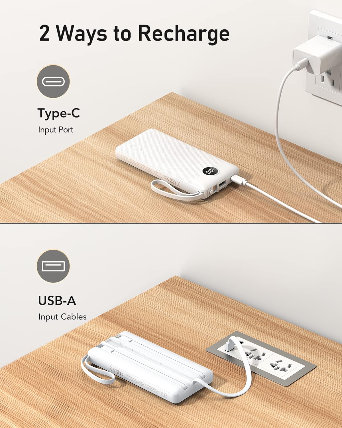 VEEKTOMX Portable Charger 10000mAh BuiltIn Cables Fast Charge