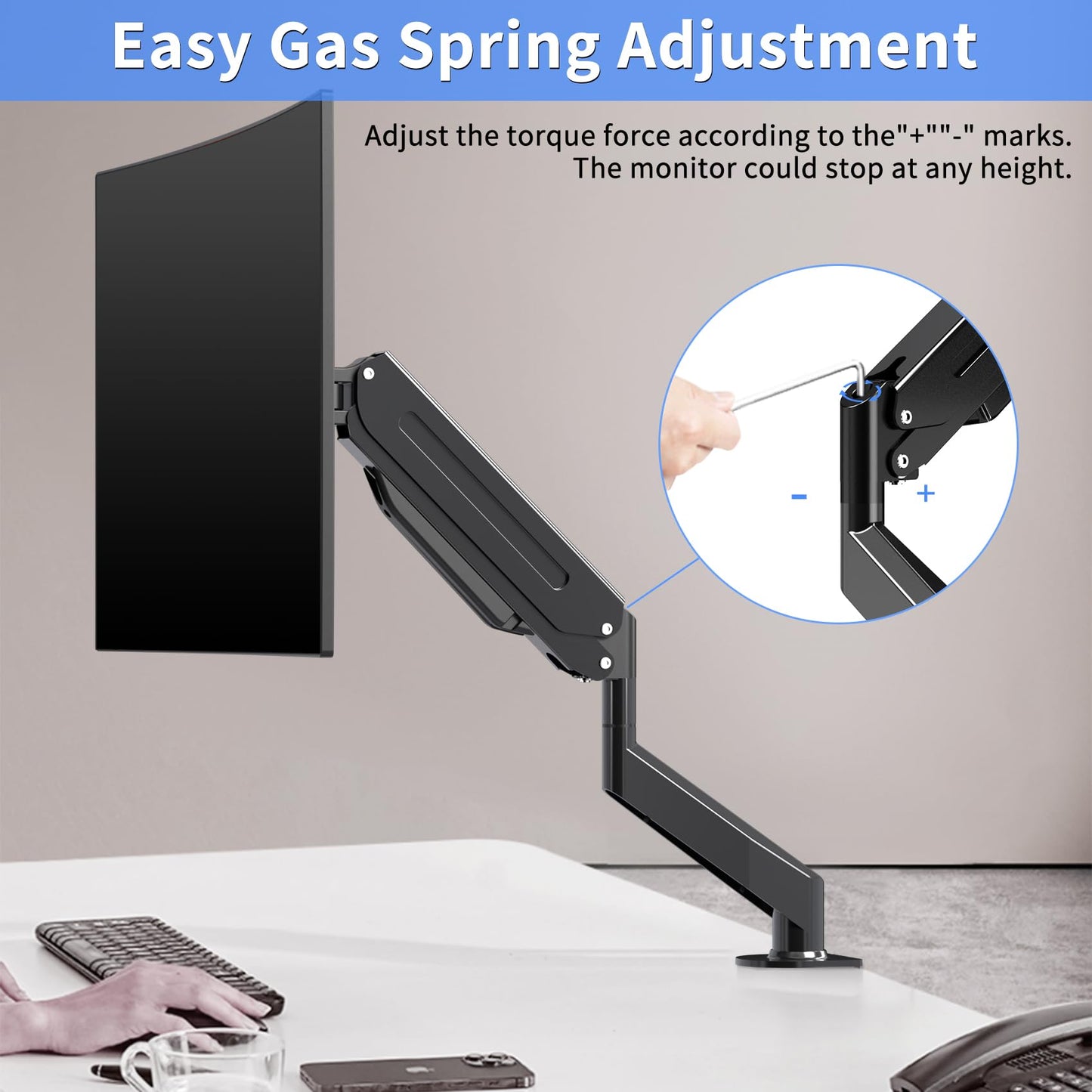 Suptek Gas Spring Monitor Arm Desk Mount Fits 17 to 32 Inch