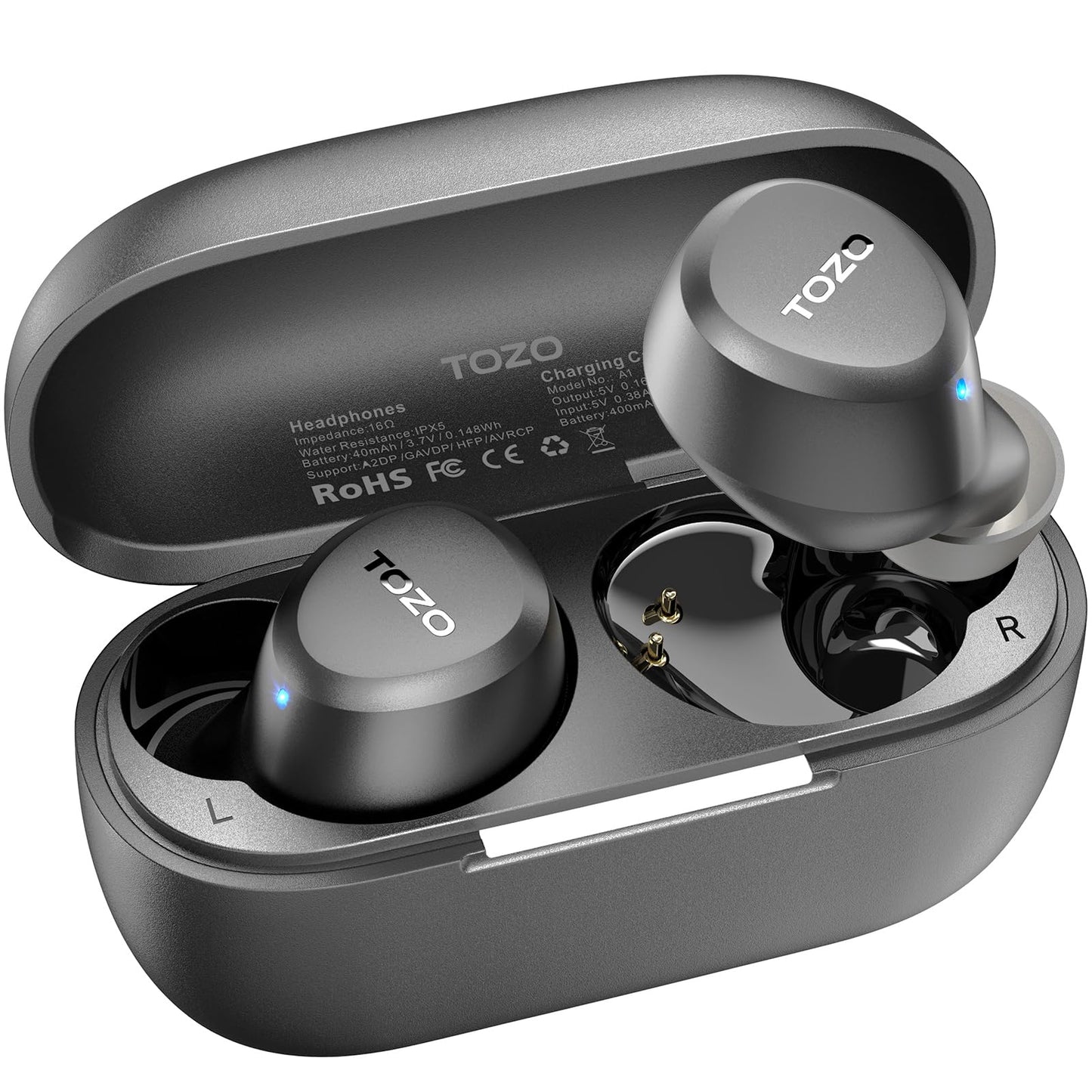 TOZO A1 Wireless Earbuds Bluetooth 5.3 Light Weight in Ear IPX5 Waterproof Headphones 2 Mic for AI Calls, Immersive Premium Sound Bass Headset with Charging Case, 32 Presets EQ Customization via App