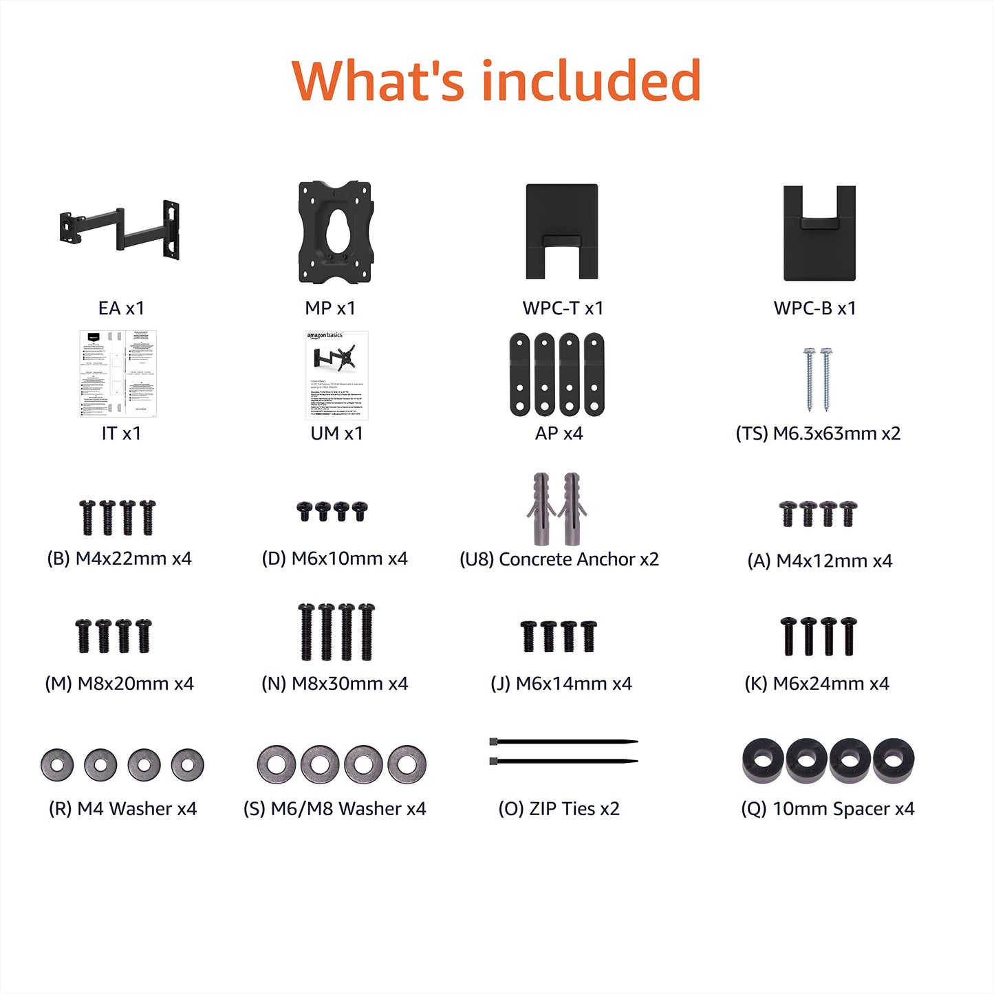 Amazon Basics Full Motion Wall Mount for 26 to 55 TVs Black