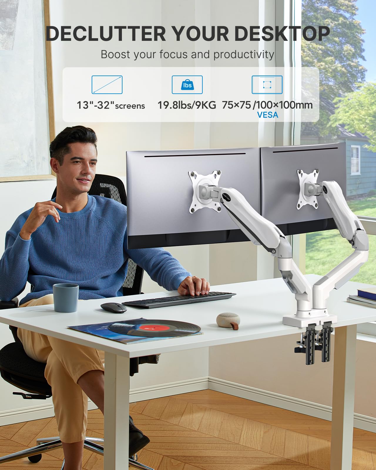HUANUO Dual Monitor Stand 13 To 32 Inch VESA Desk Mount