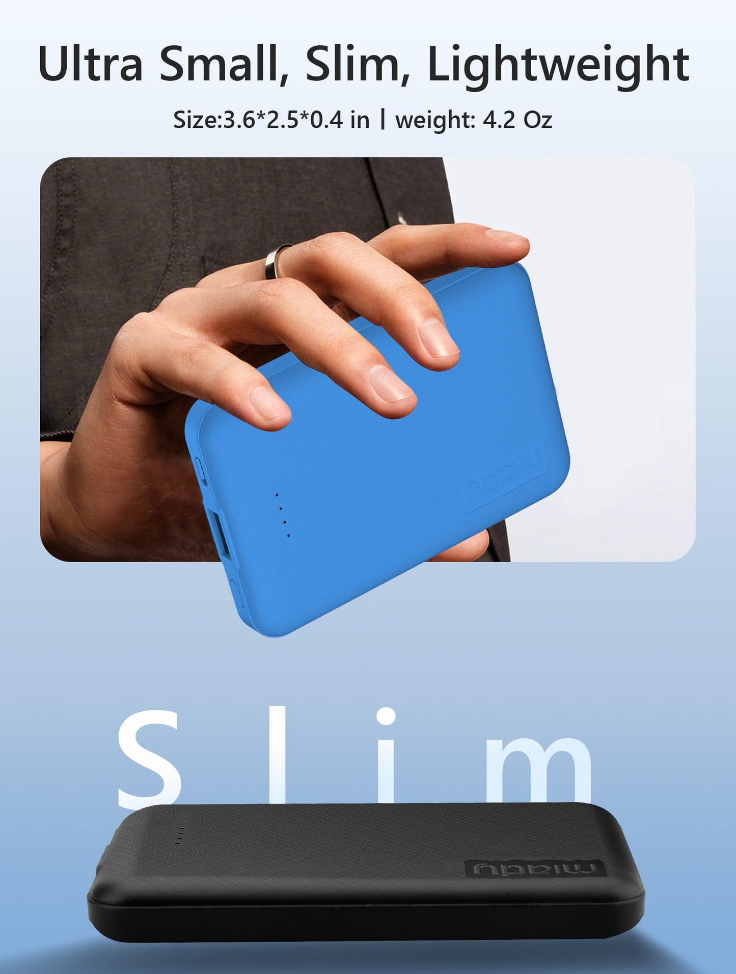 Miady 2 Pack 5000mAh Mini Portable Charger 5V USB C Output