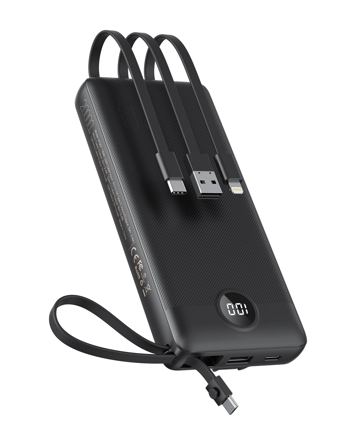 VEEKTOMX Portable Charger 10000mAh BuiltIn Cables Fast Charge