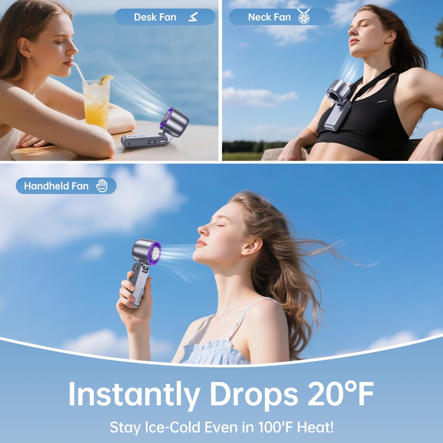 Handheld Portable Fan Ice Cooler 20000 RPM Turbo Purple