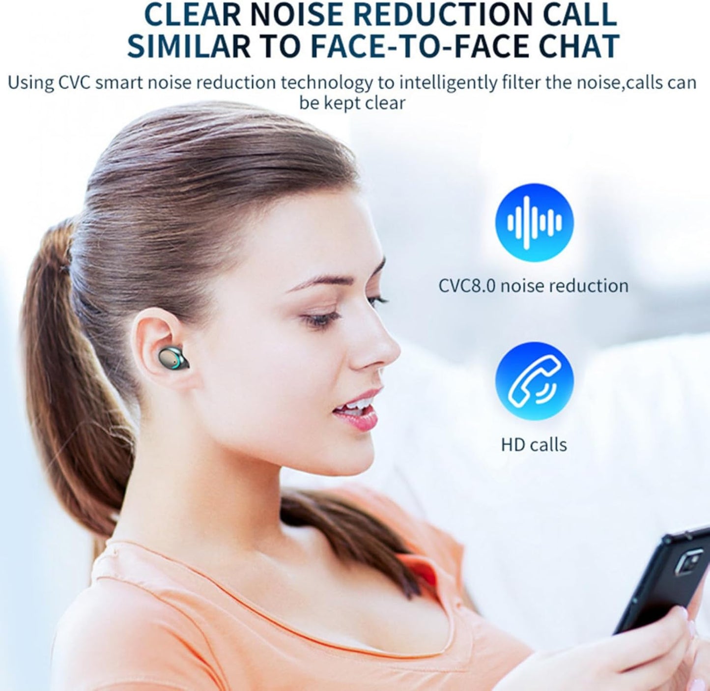 Wireless Earbuds Bluetooth 5.3 Noise Cancelling LED Case