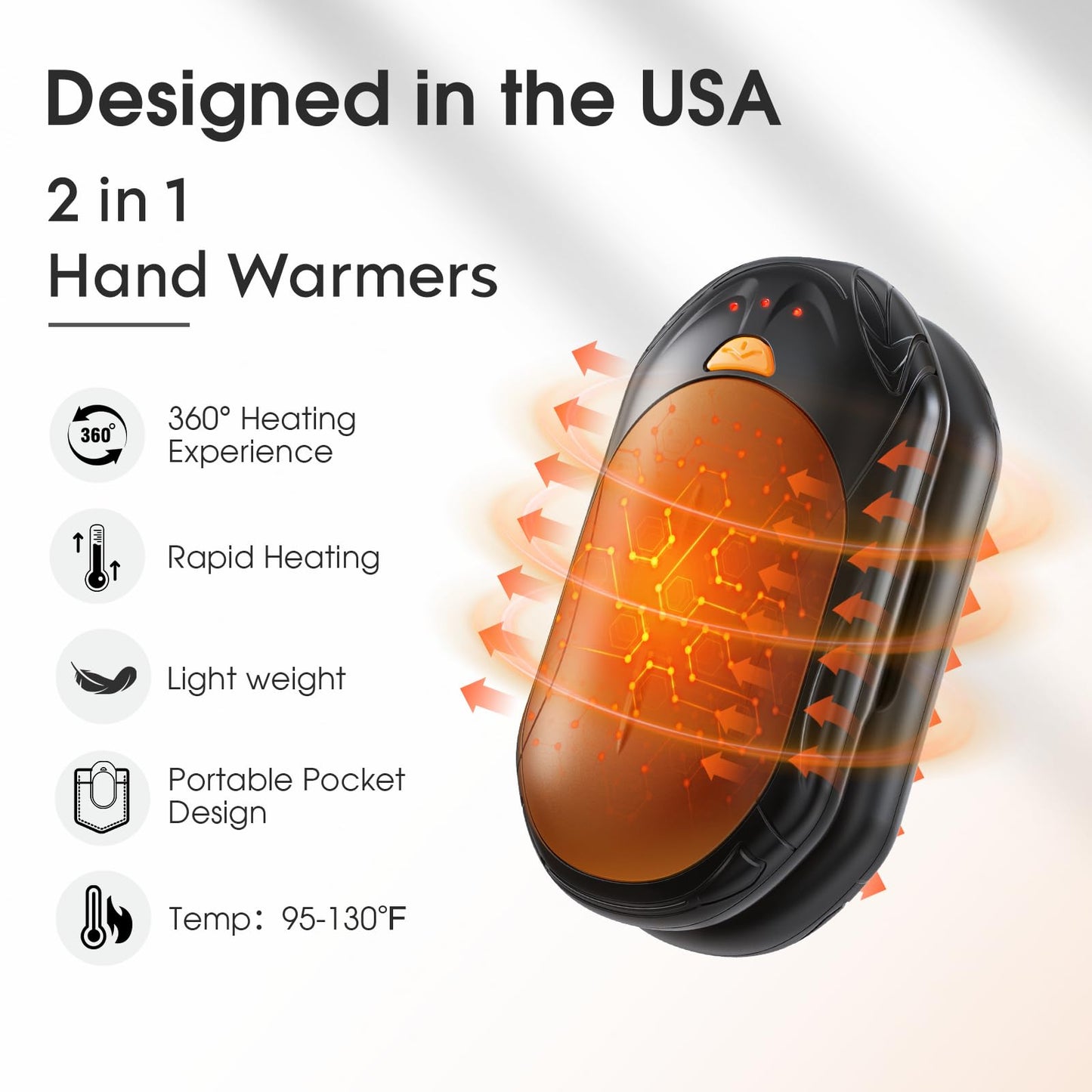 AI Hand Warmers 2 Pack Rechargeable Portable Pocket Heaters