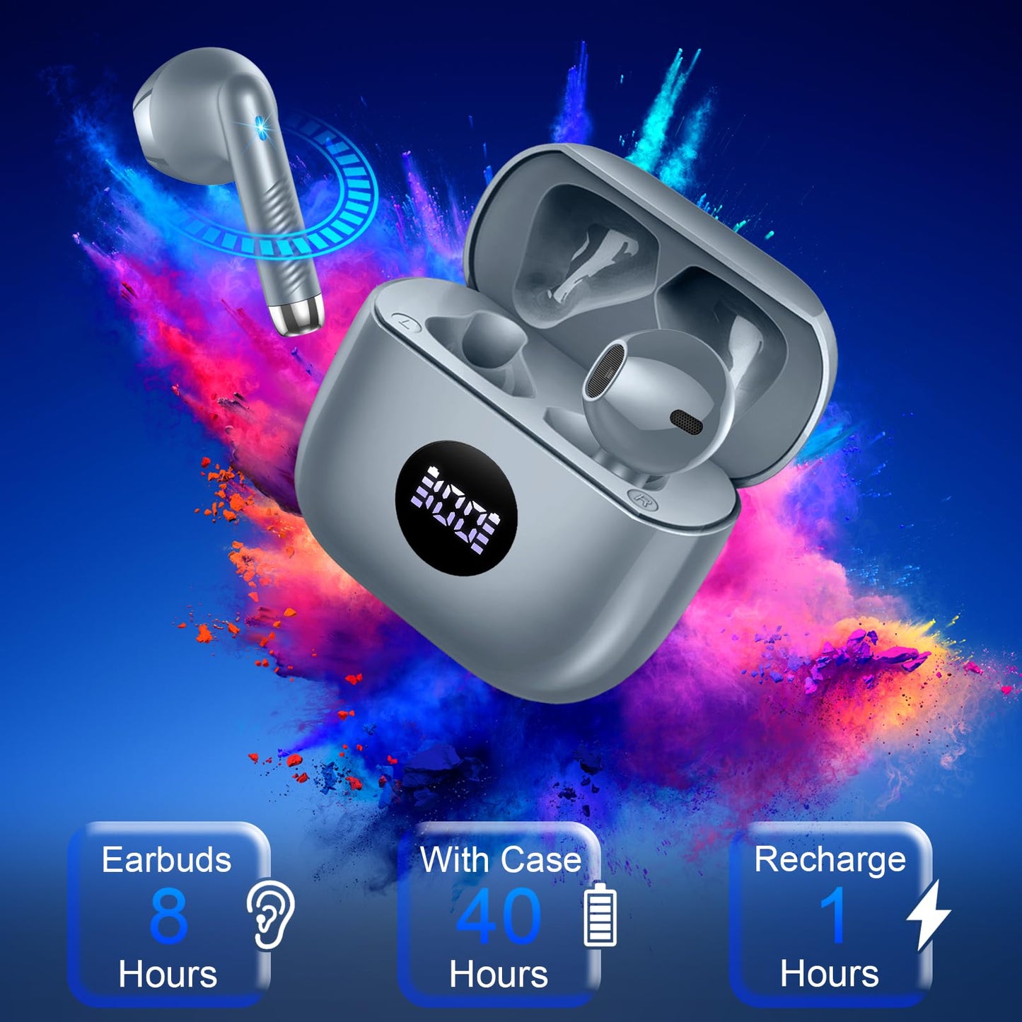 Wireless Earbuds, Bluetooth 5.4 Ear Buds LED Power Display Headphones Bass Stereo, Bluetooth Earbuds in-Ear Noise Cancelling Mic, 40H Playback Mini Case IP7 Waterproof Sports Earphones for Android iOS