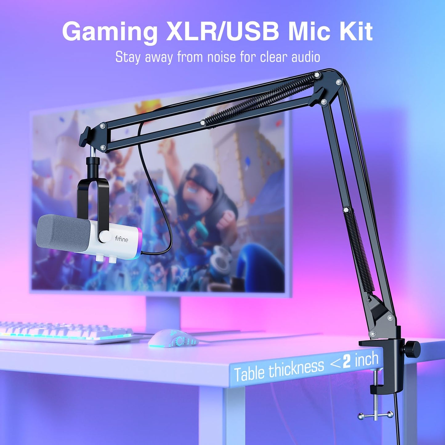 FIFINE AM8T XLR USB Gaming Microphone Kit with Boom Arm