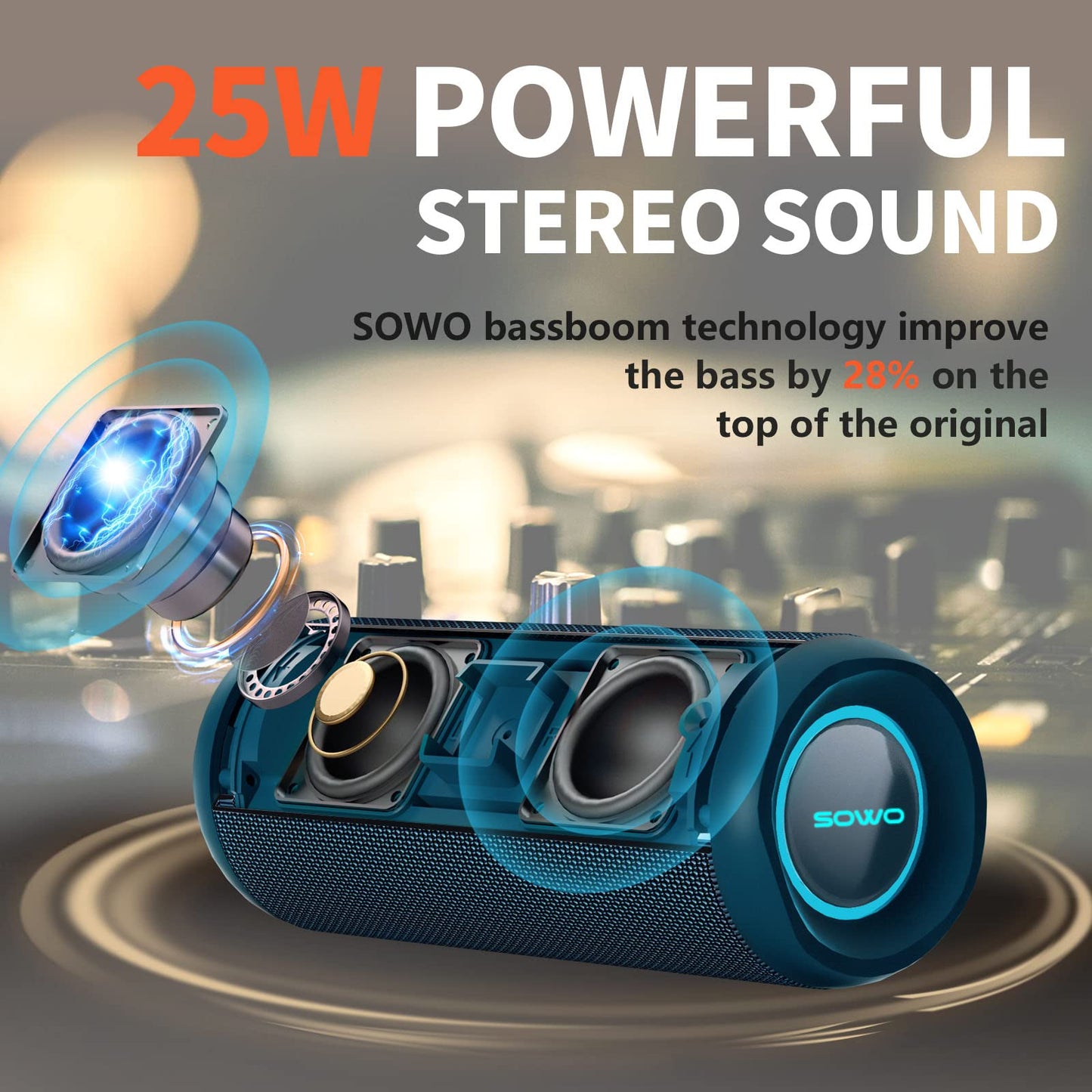 Wireless Portable Speaker IPX7 Waterproof 25W Stereo Sound