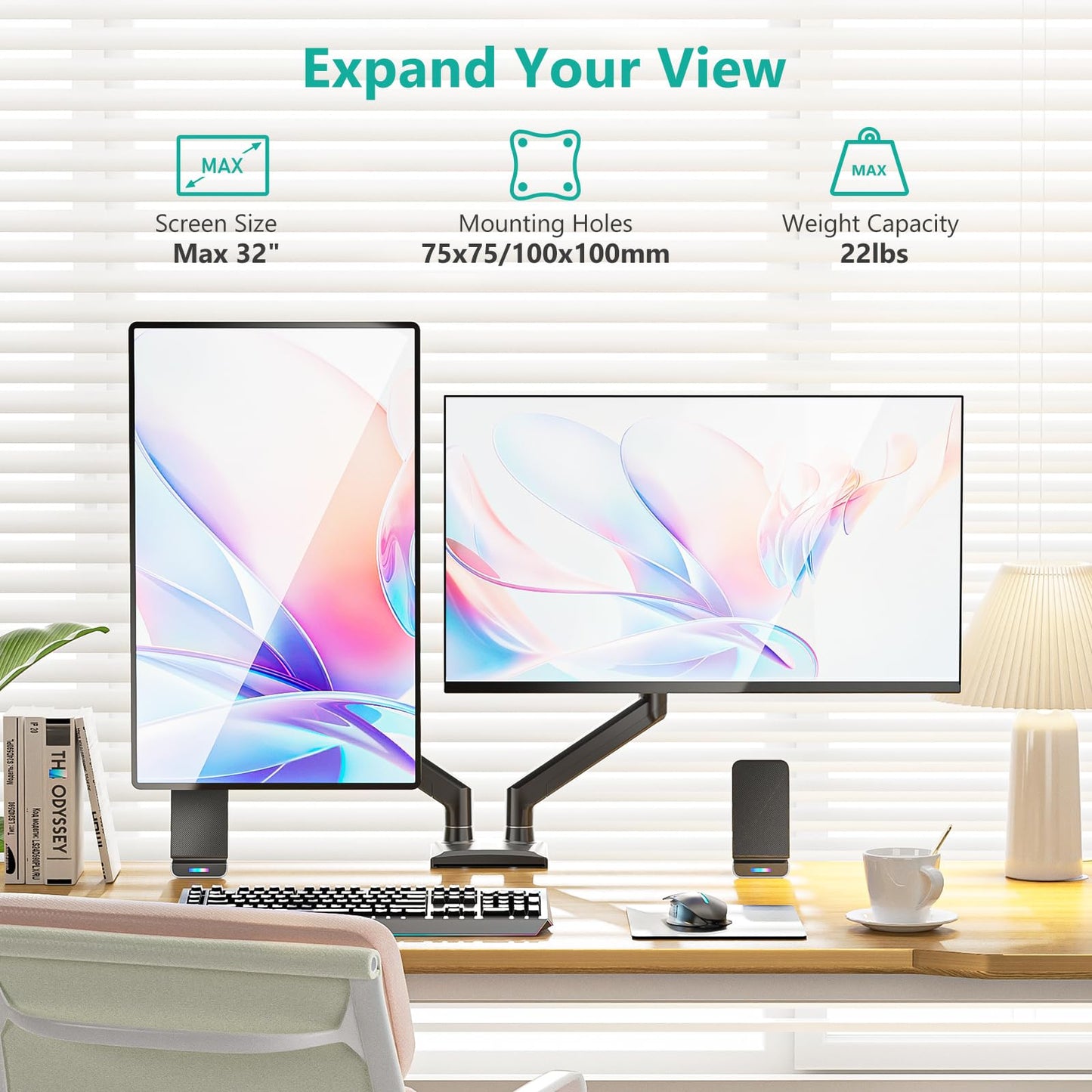 Wali Dual Monitor Stand With Gas Spring 17 to 32 Inches