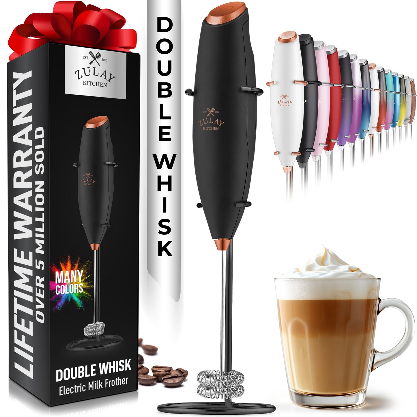 Zulay Milk Frother Wand Handheld Electric Whisk For Coffee
