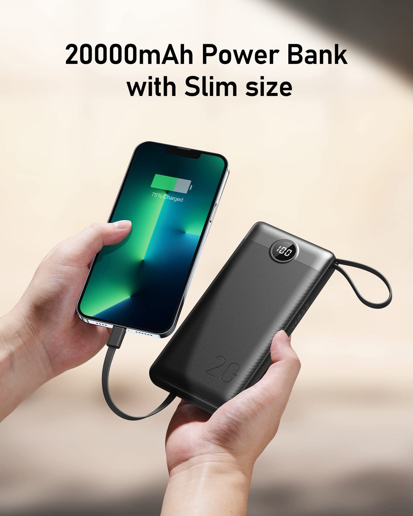 VEEKTOMX Portable Charger 10000mAh BuiltIn Cables Fast Charge