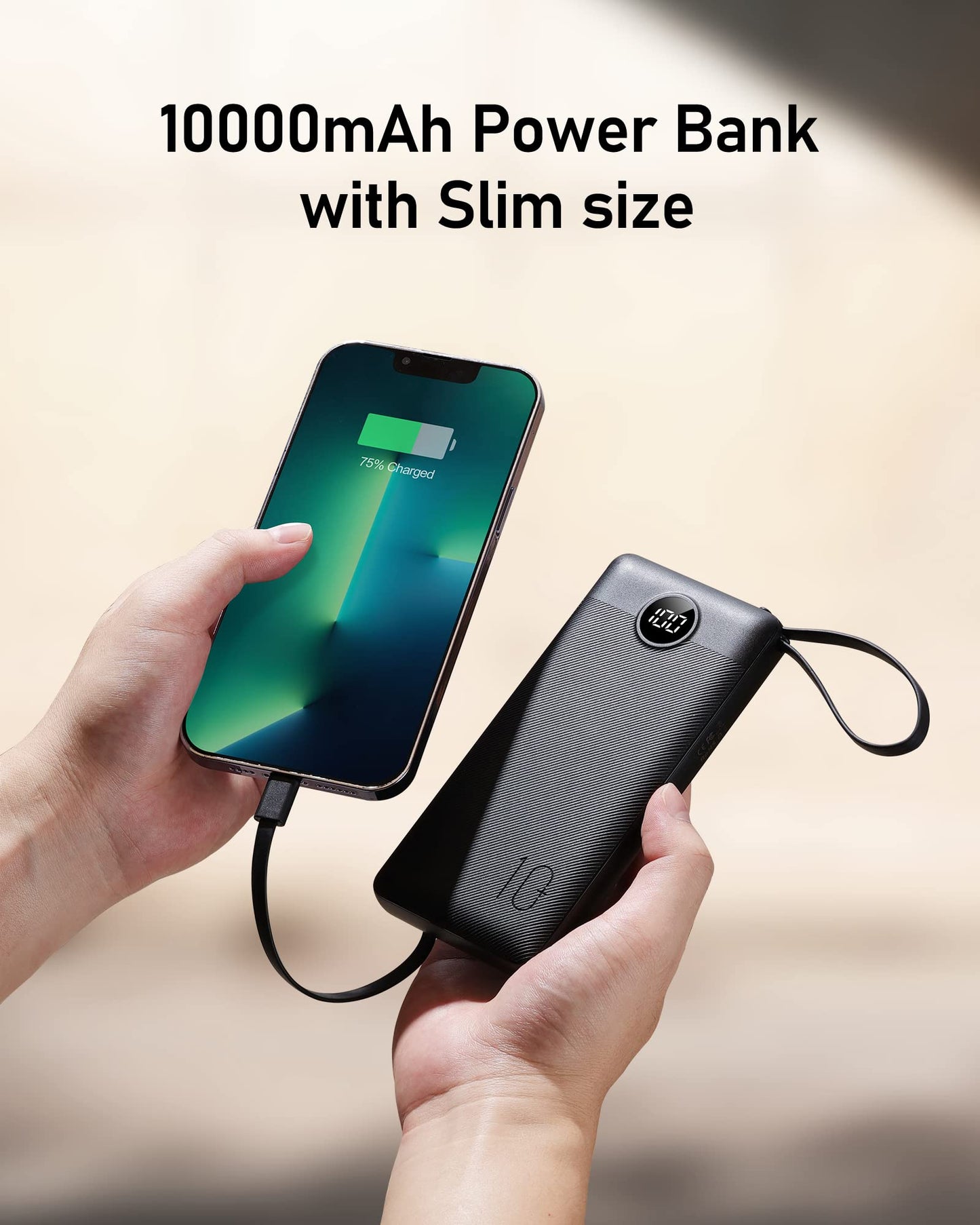 VEEKTOMX Portable Charger 10000mAh BuiltIn Cables Fast Charge