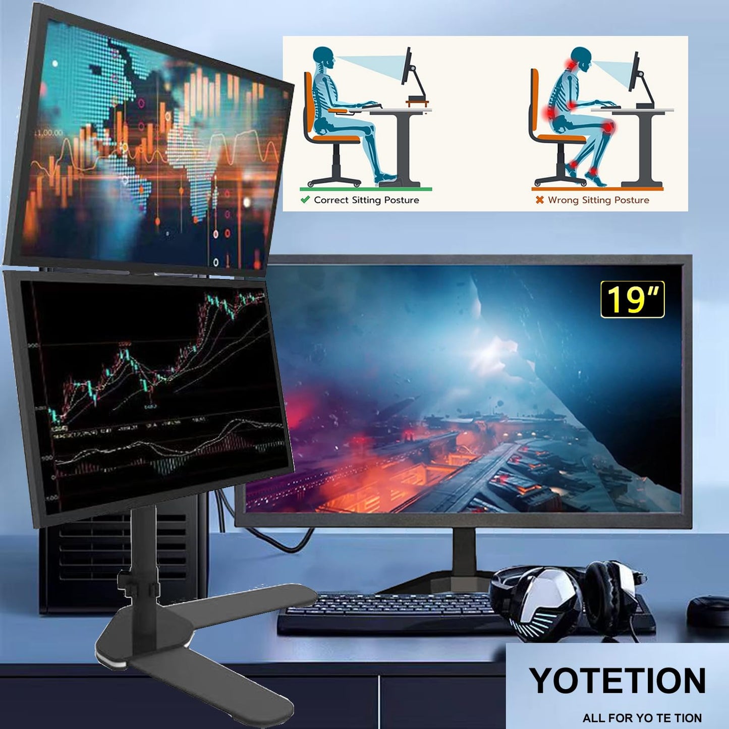 Yotetion 19 Inch Monitor 1440x900 75Hz HDMI VGA VESA 75mm