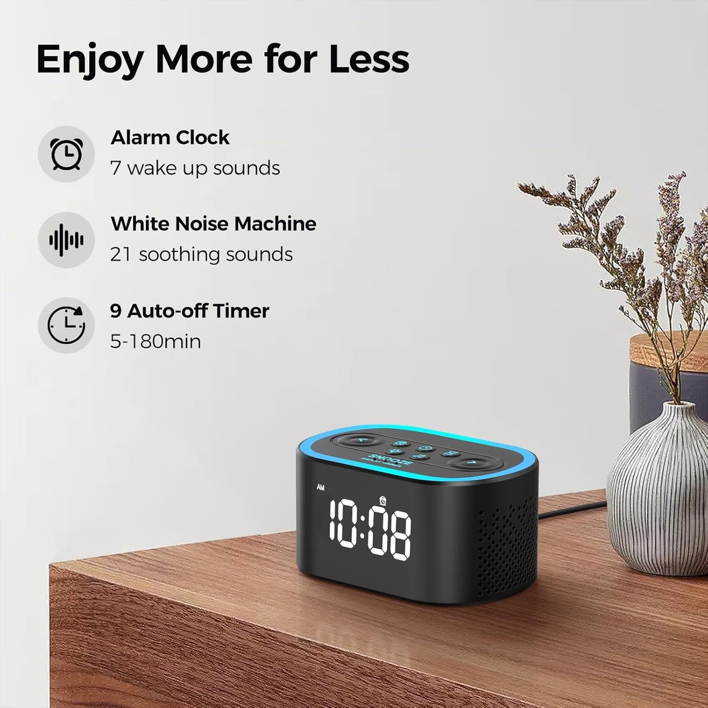 Reacher Digital Alarm Clock White Noise Sound Machine