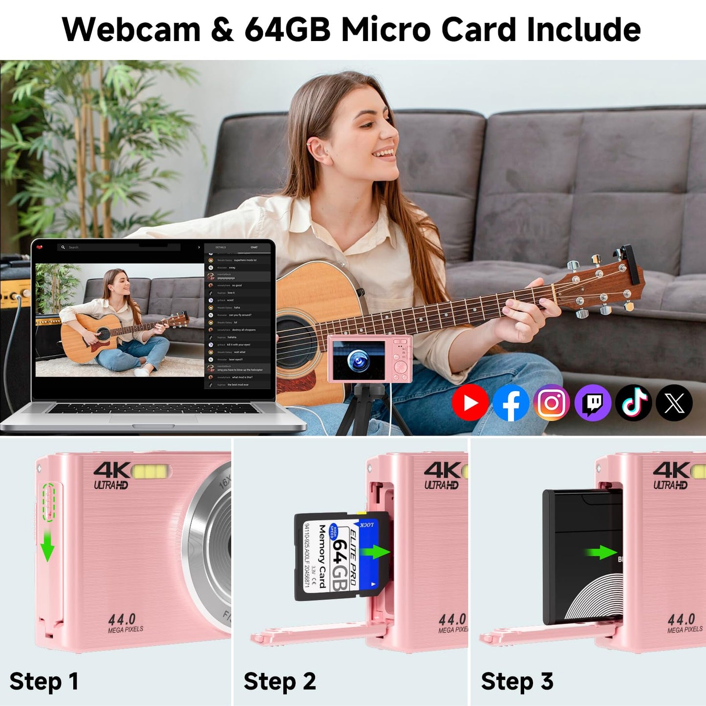 FHD 4K Digital Camera for Kids with 16X Zoom
