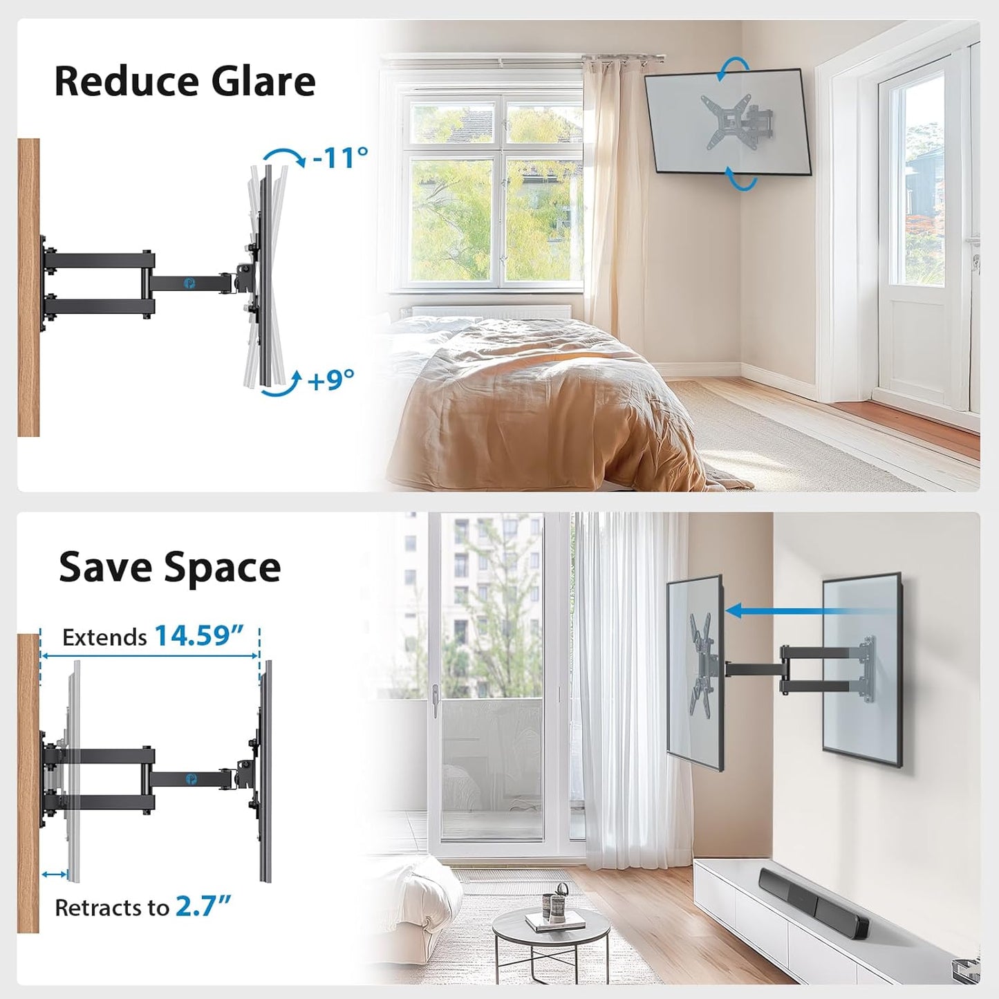 Pipishell Full Motion Wall Mount For 13-42 TVs Up To 44 Lbs