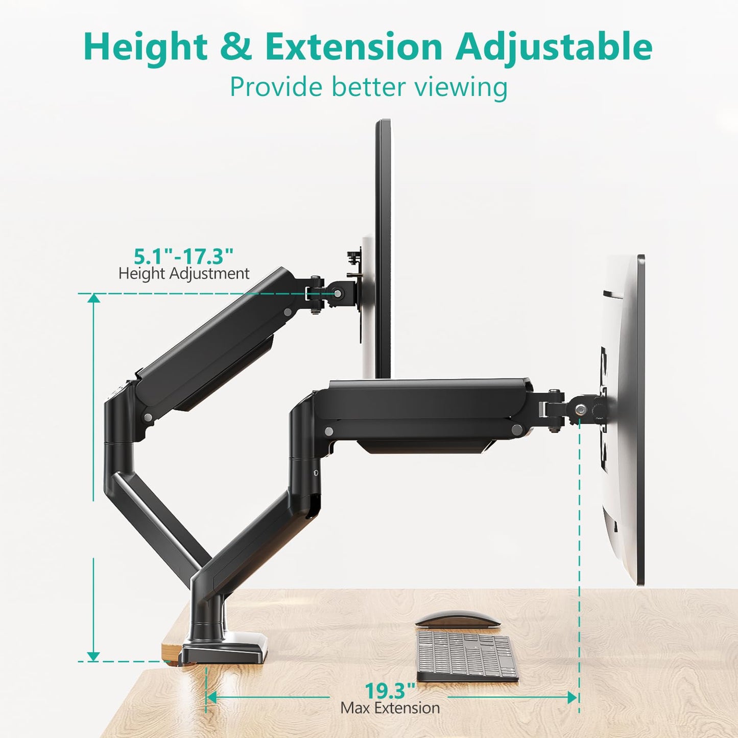 Wali Dual Monitor Stand With Gas Spring 17 to 32 Inches