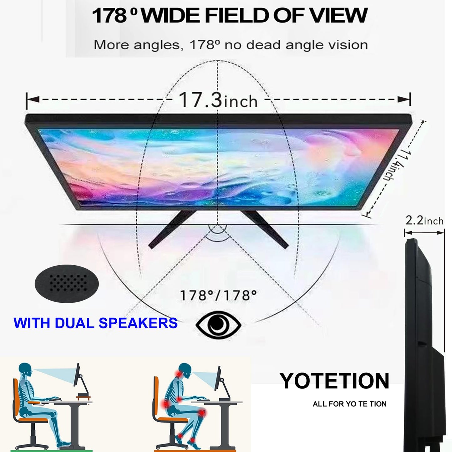 Yotetion 19 Inch Monitor 1440x900 75Hz HDMI VGA VESA 75mm