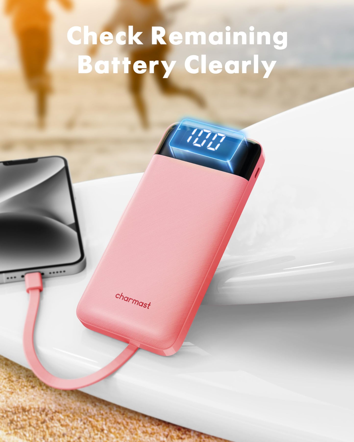 Charmast Slim 10000mAh Power Bank With Built In Cables