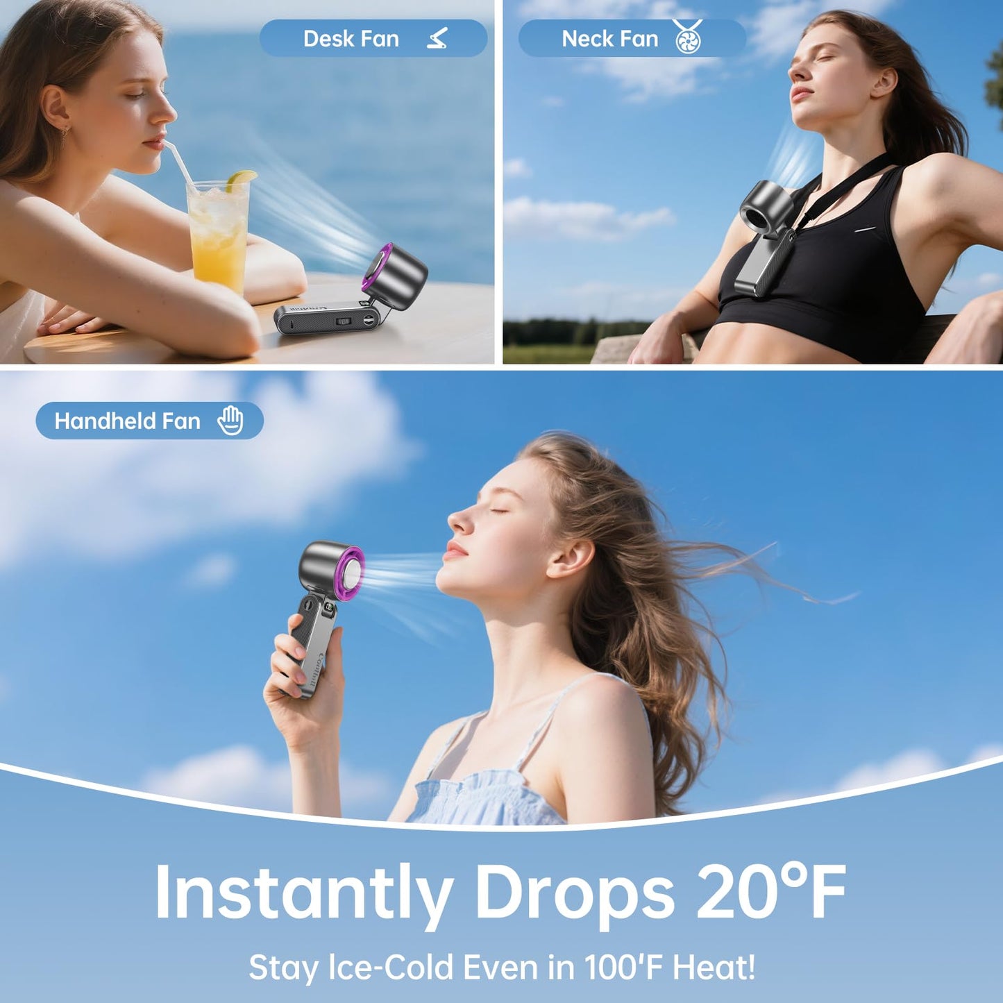Handheld Portable Fan Ice Cooler 20000 RPM Turbo Purple
