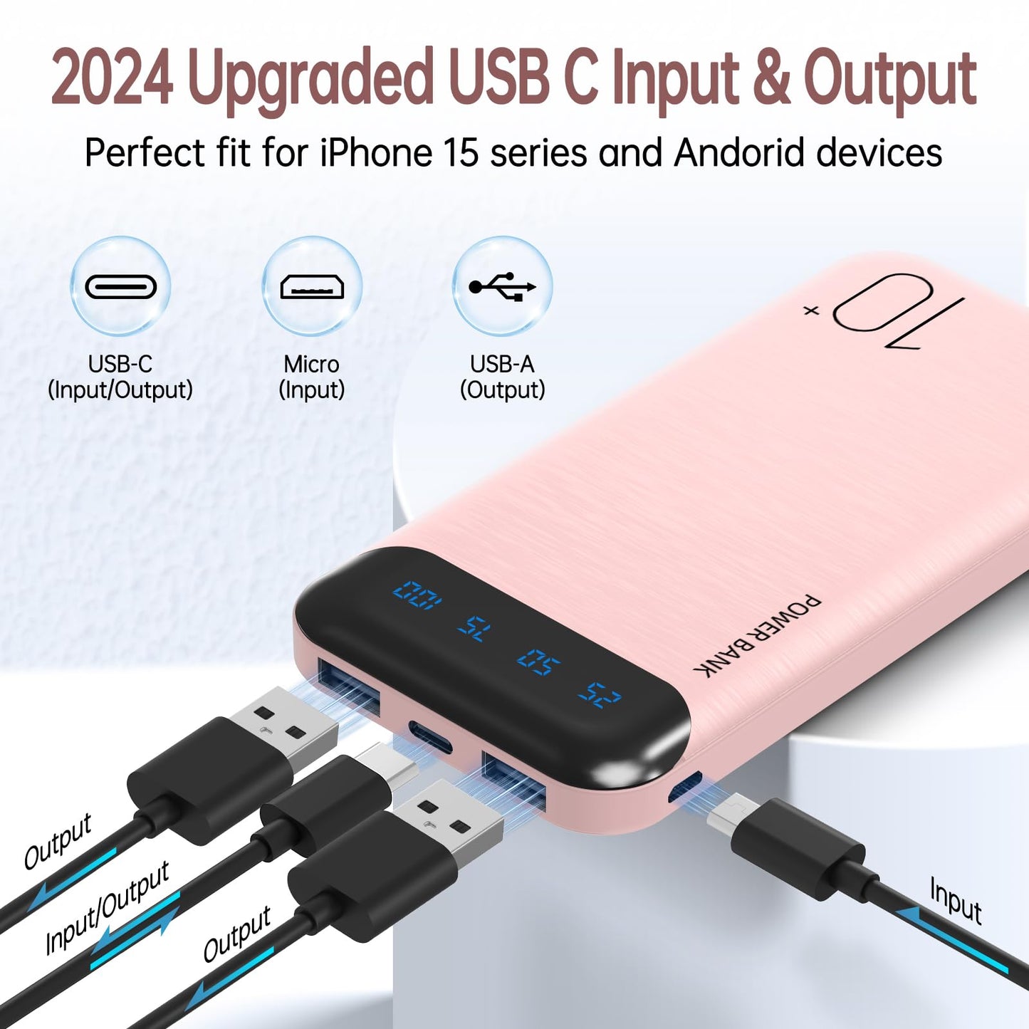 Power Bank 10000mAh Portable Charger Slim Battery Pack USB C