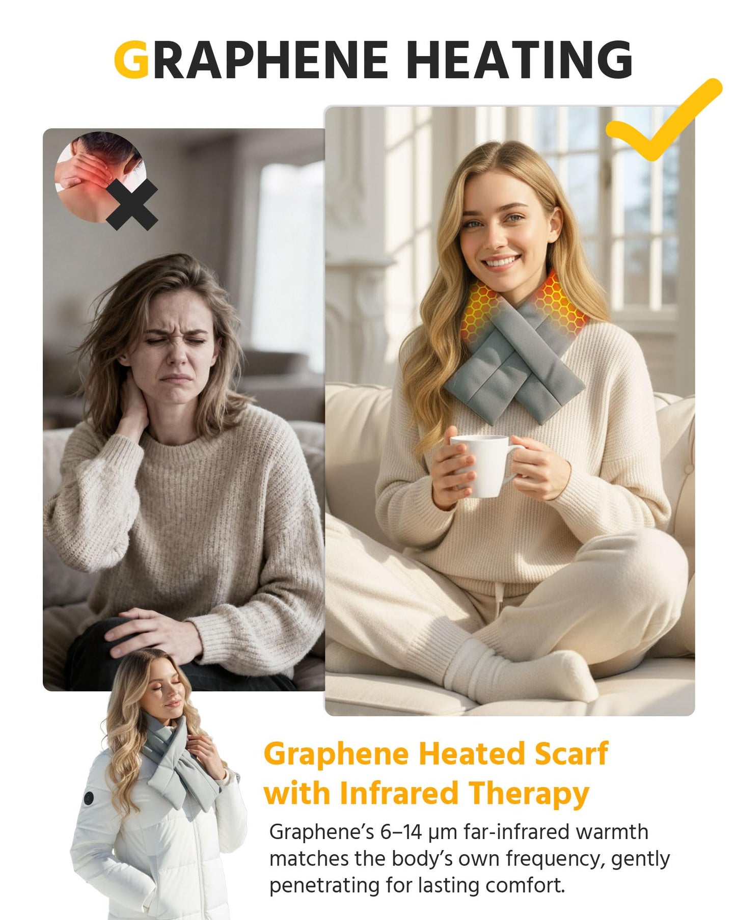 Wulcea Graphene Heated Scarf For Women 6000mAh Fast Charge