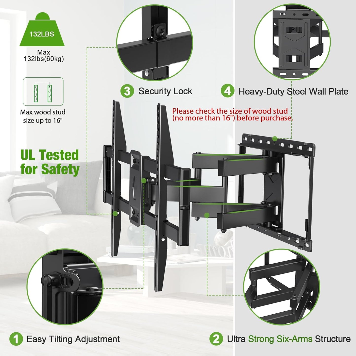 USX Mount Full Motion TV Wall Mount for 42 to 86 Inch TVs
