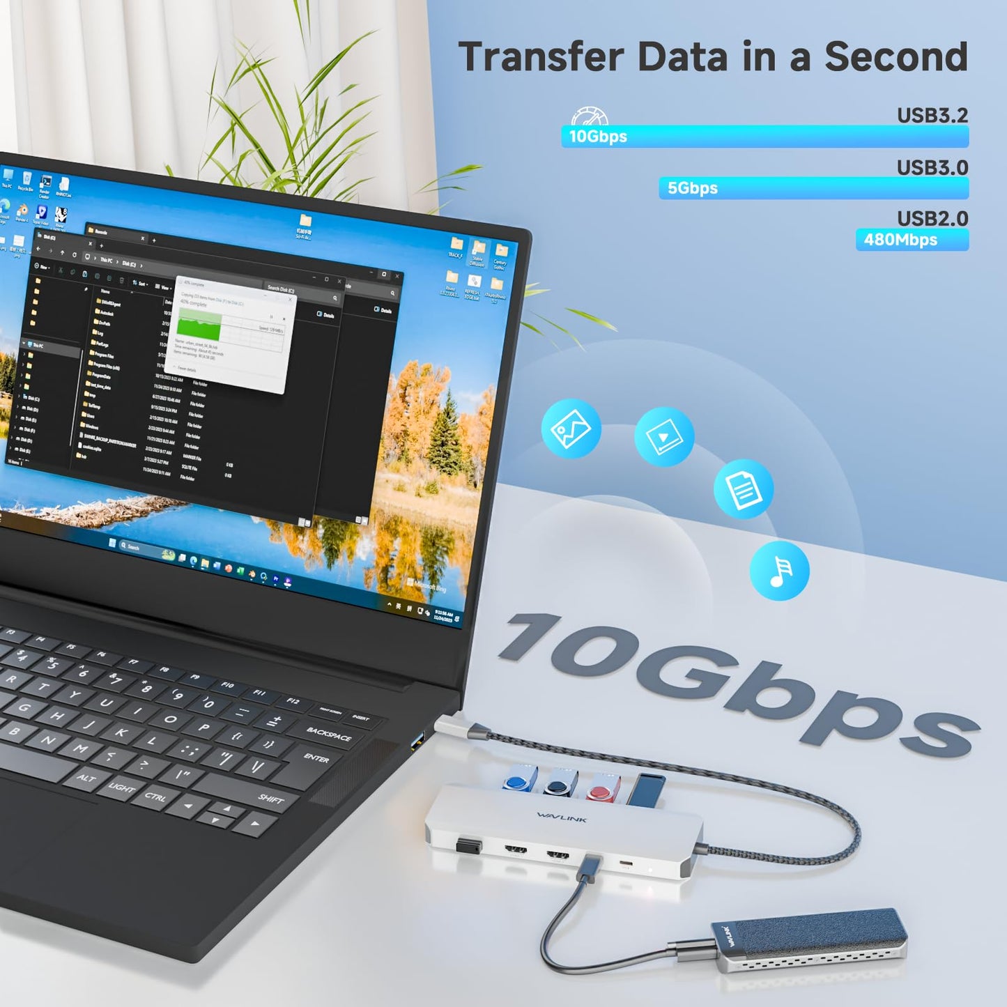 WAVLINK 10-In-1 Laptop Docking Station Dual HDMI 100W PD