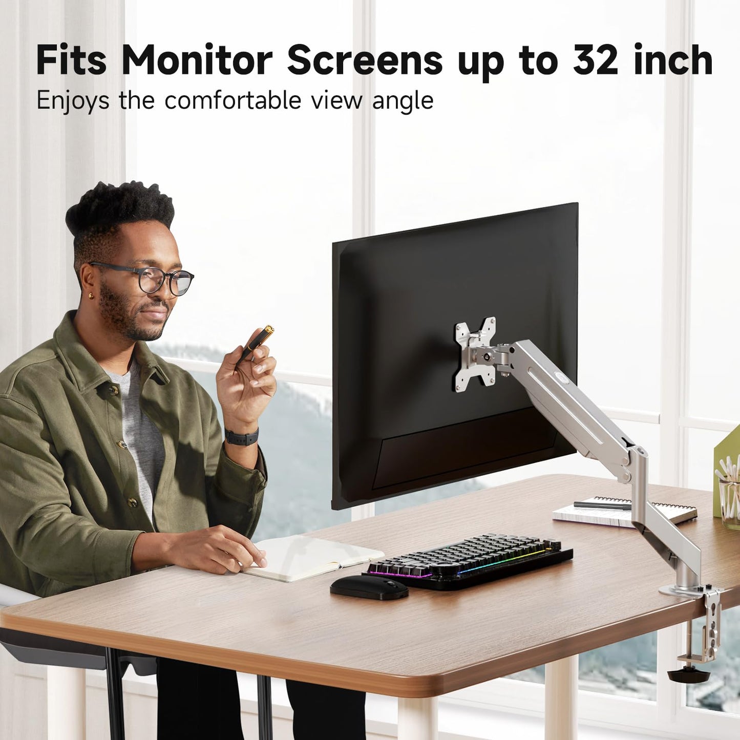 Suptek Gas Spring Monitor Arm Desk Mount Fits 17 to 32 Inch