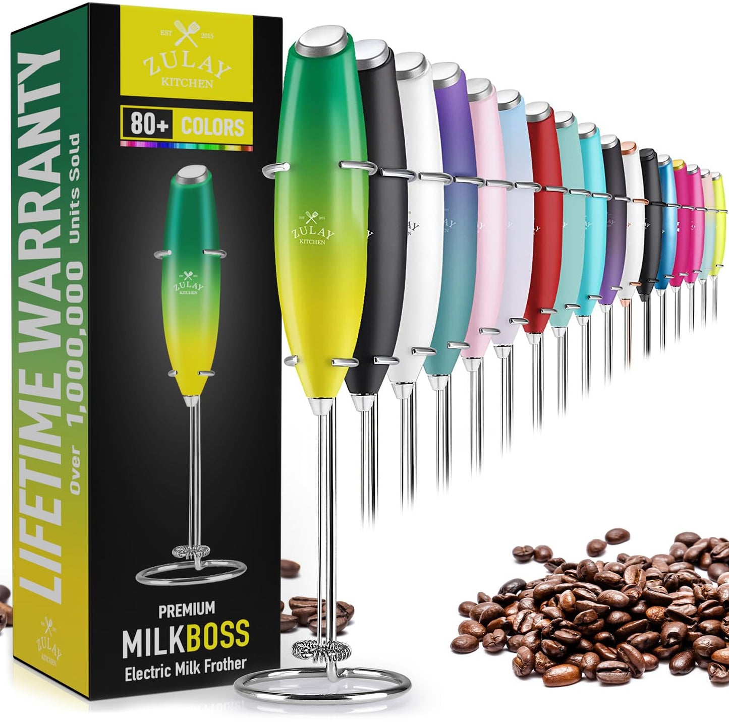 Zulay Milk Frother Wand Handheld Electric Whisk For Coffee